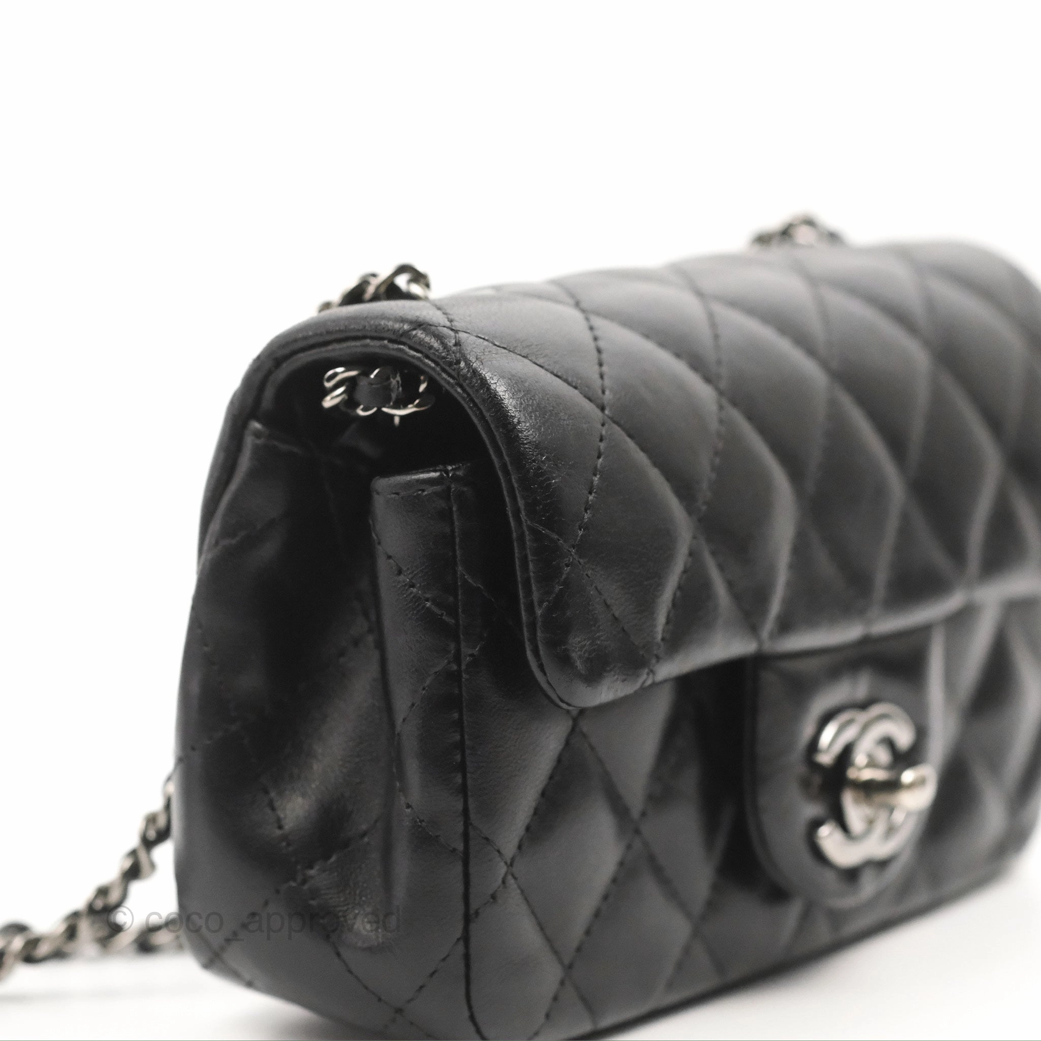 Chanel Quilted Extra Mini Rectangular Flap Black Calfskin Silver Hardware