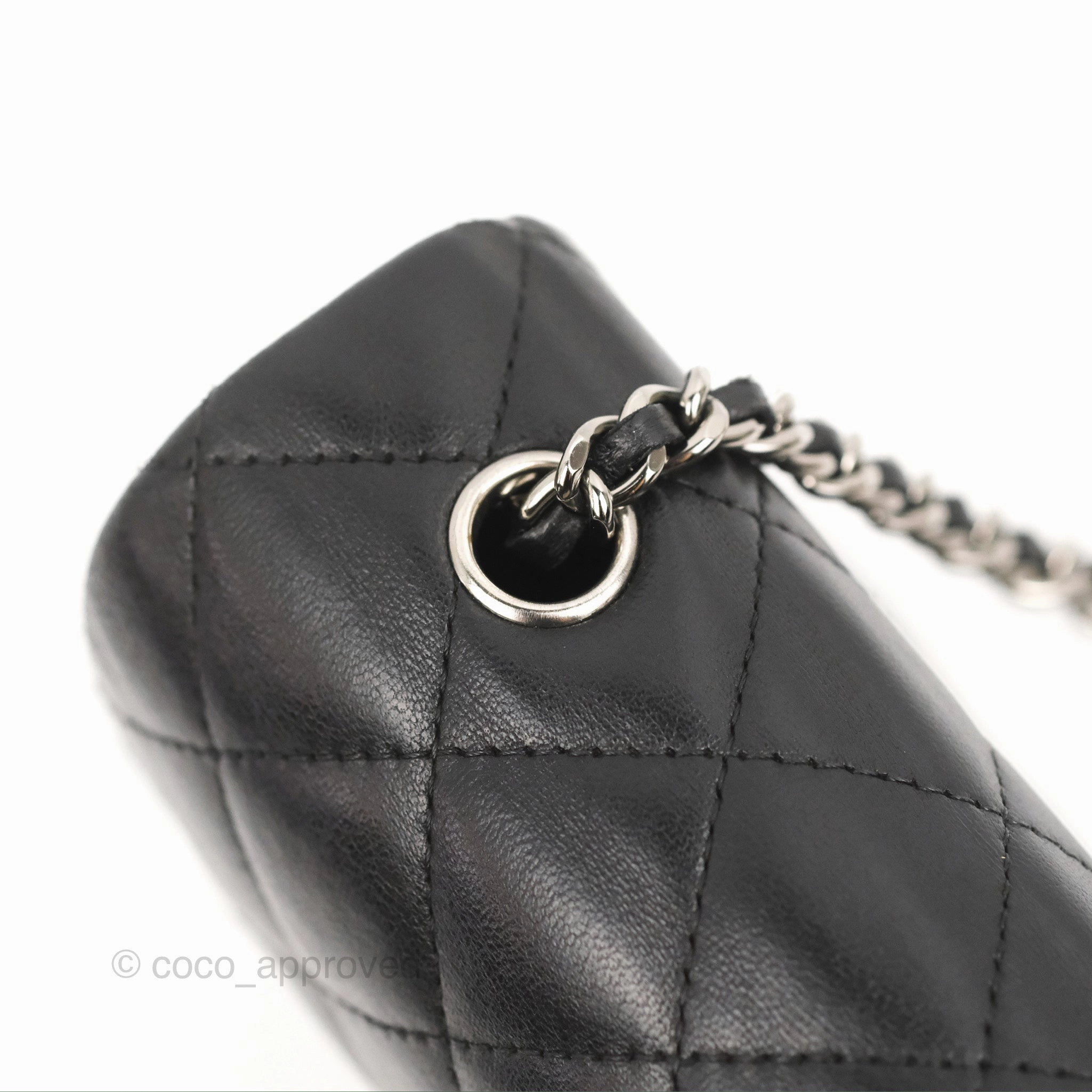 Chanel Quilted Extra Mini Rectangular Flap Black Calfskin Silver Hardware