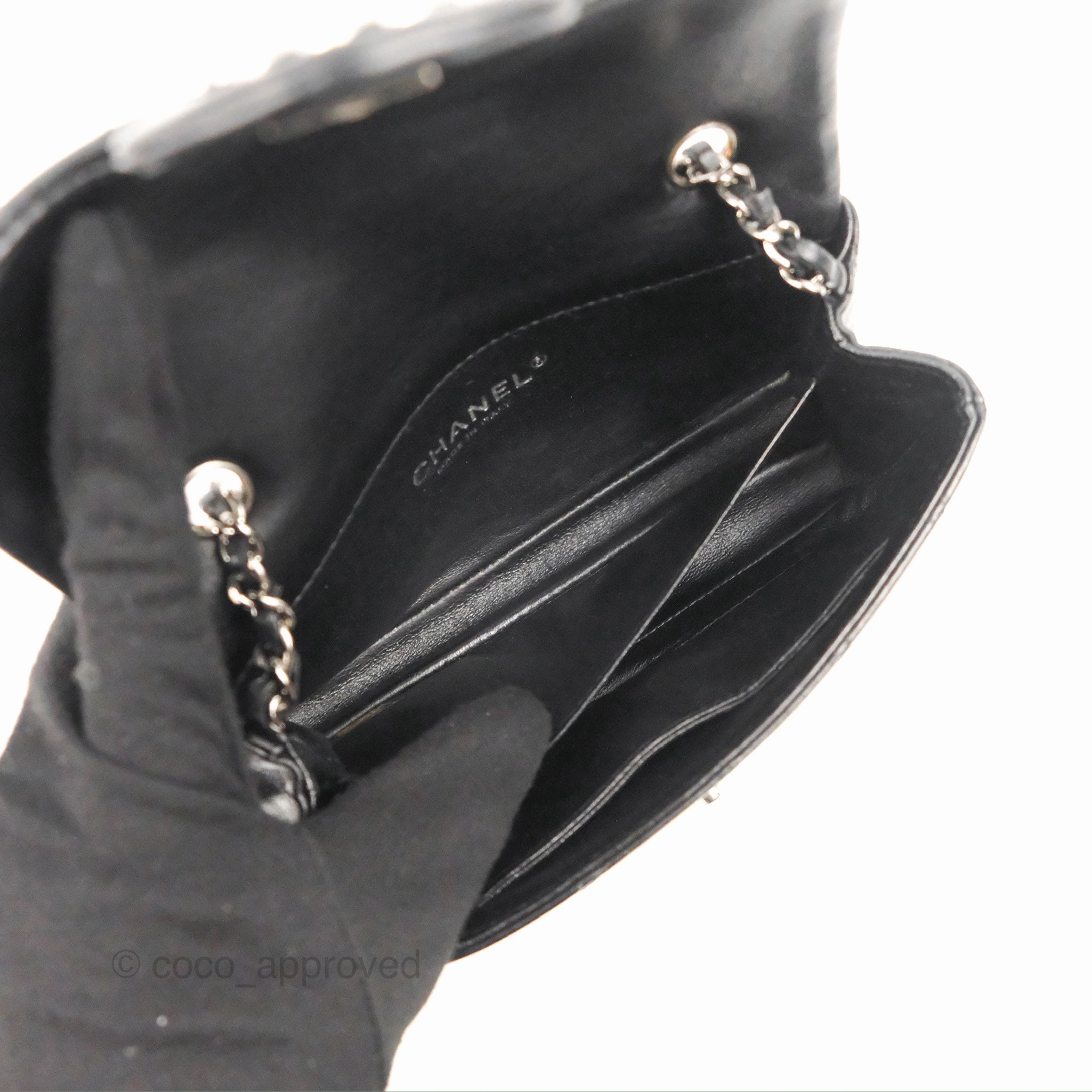 Chanel Quilted Extra Mini Rectangular Flap Black Calfskin Silver Hardware
