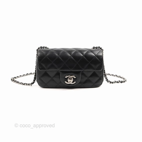Chanel Quilted Extra Mini Rectangular Flap Black Calfskin Silver Hardware