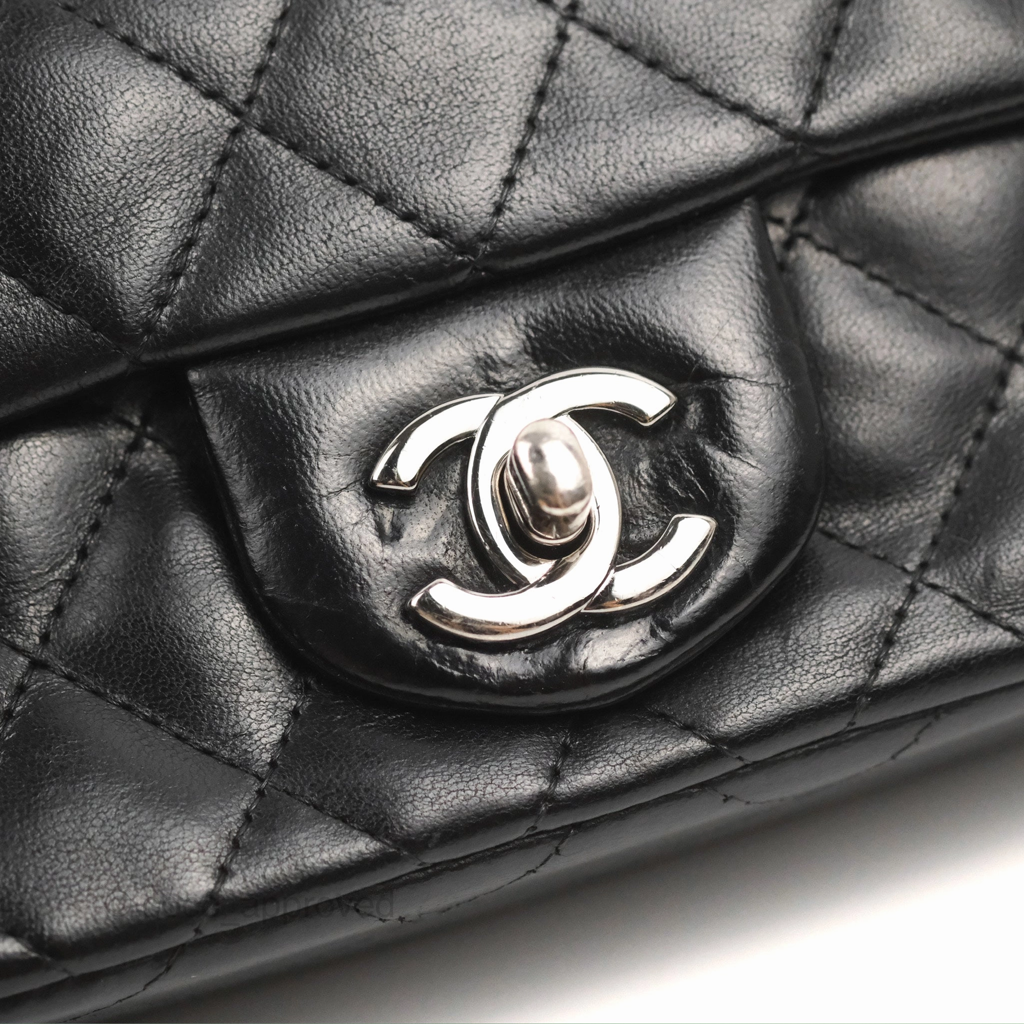 Chanel Quilted Extra Mini Rectangular Flap Black Calfskin Silver Hardware