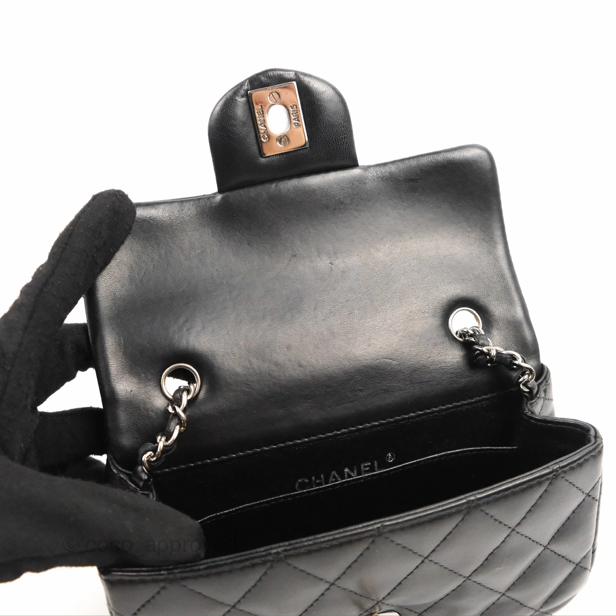 Chanel Quilted Extra Mini Rectangular Flap Black Calfskin Silver Hardware
