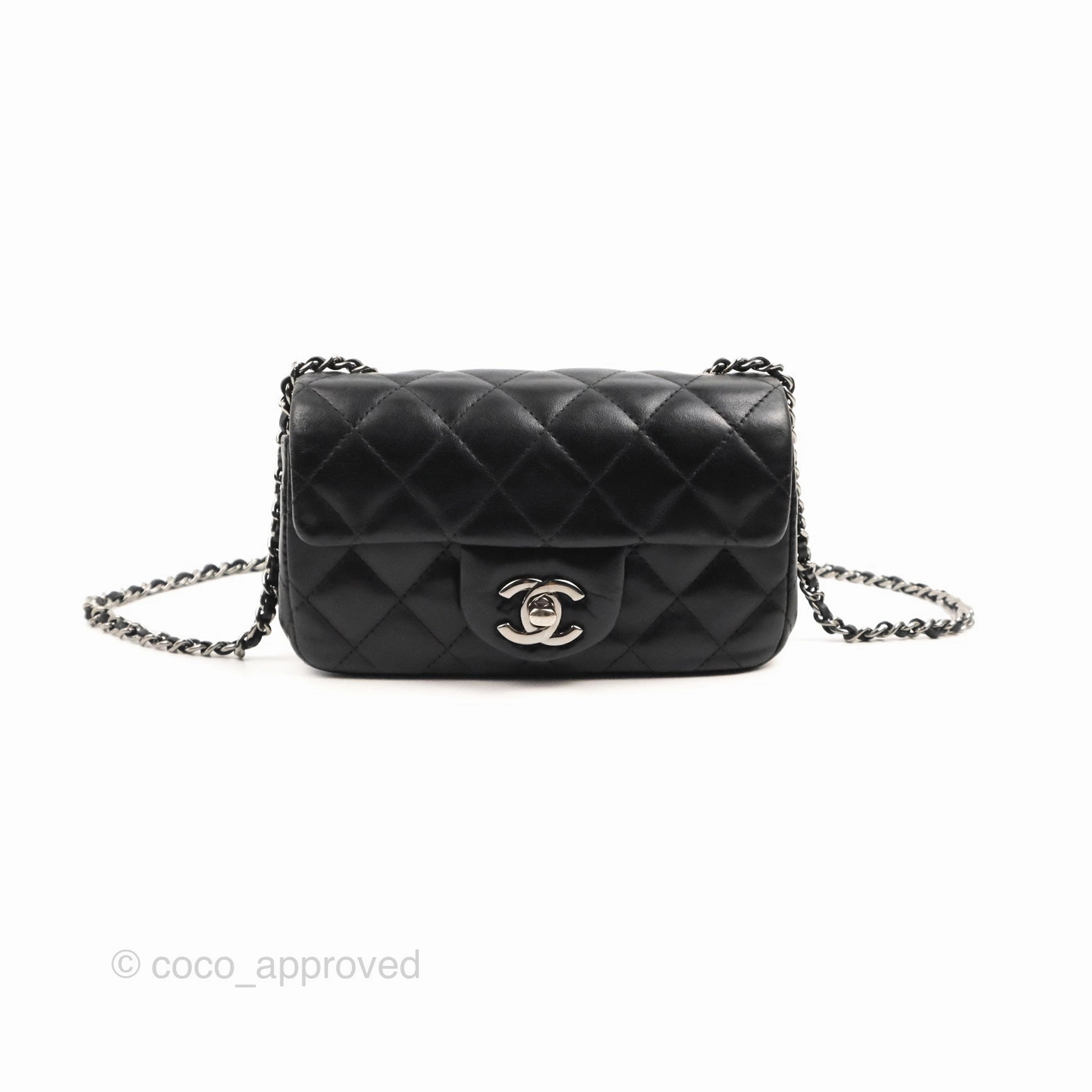 Chanel Quilted Extra Mini Rectangular Flap Black Calfskin Silver Hardware