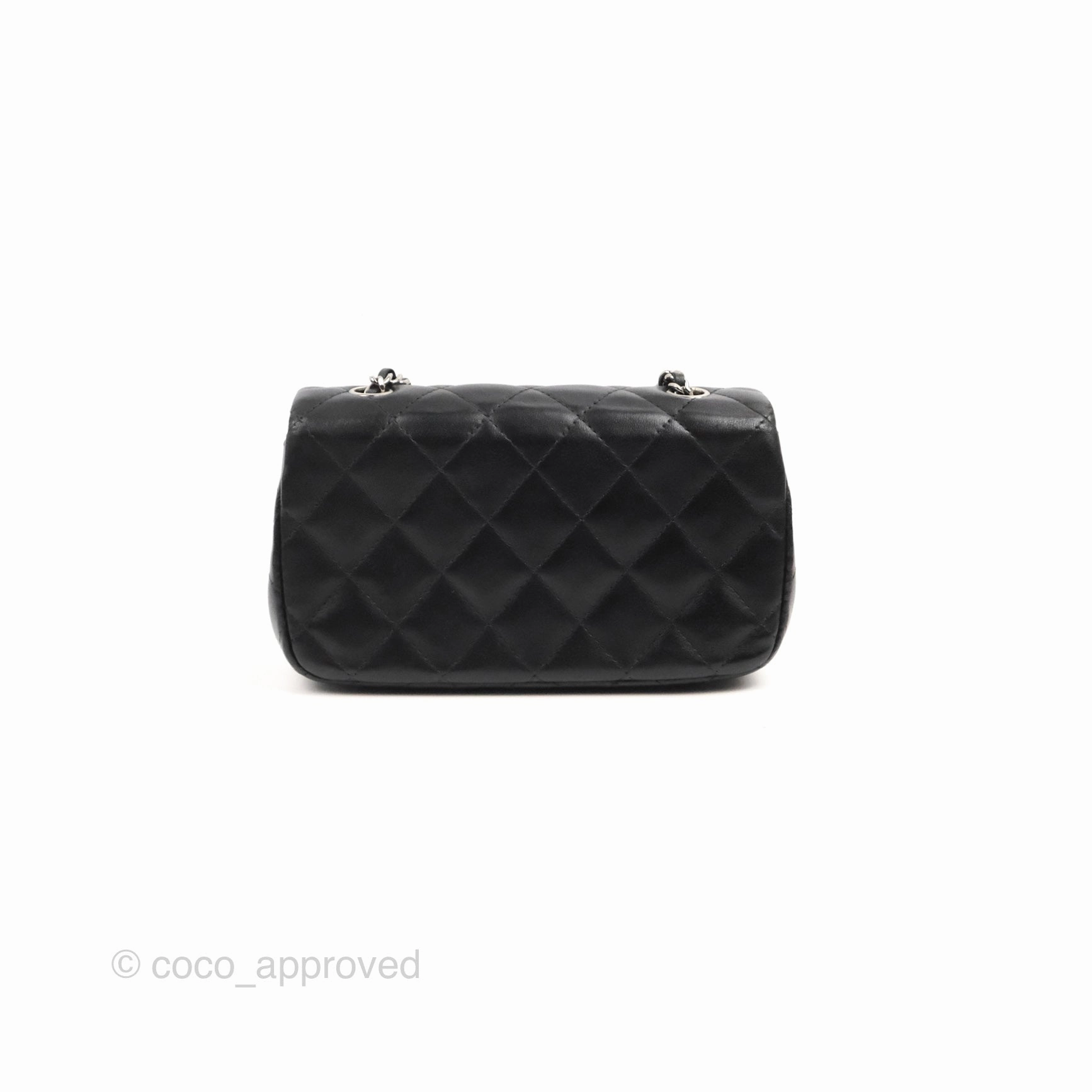 Chanel Quilted Extra Mini Rectangular Flap Black Calfskin Silver Hardware