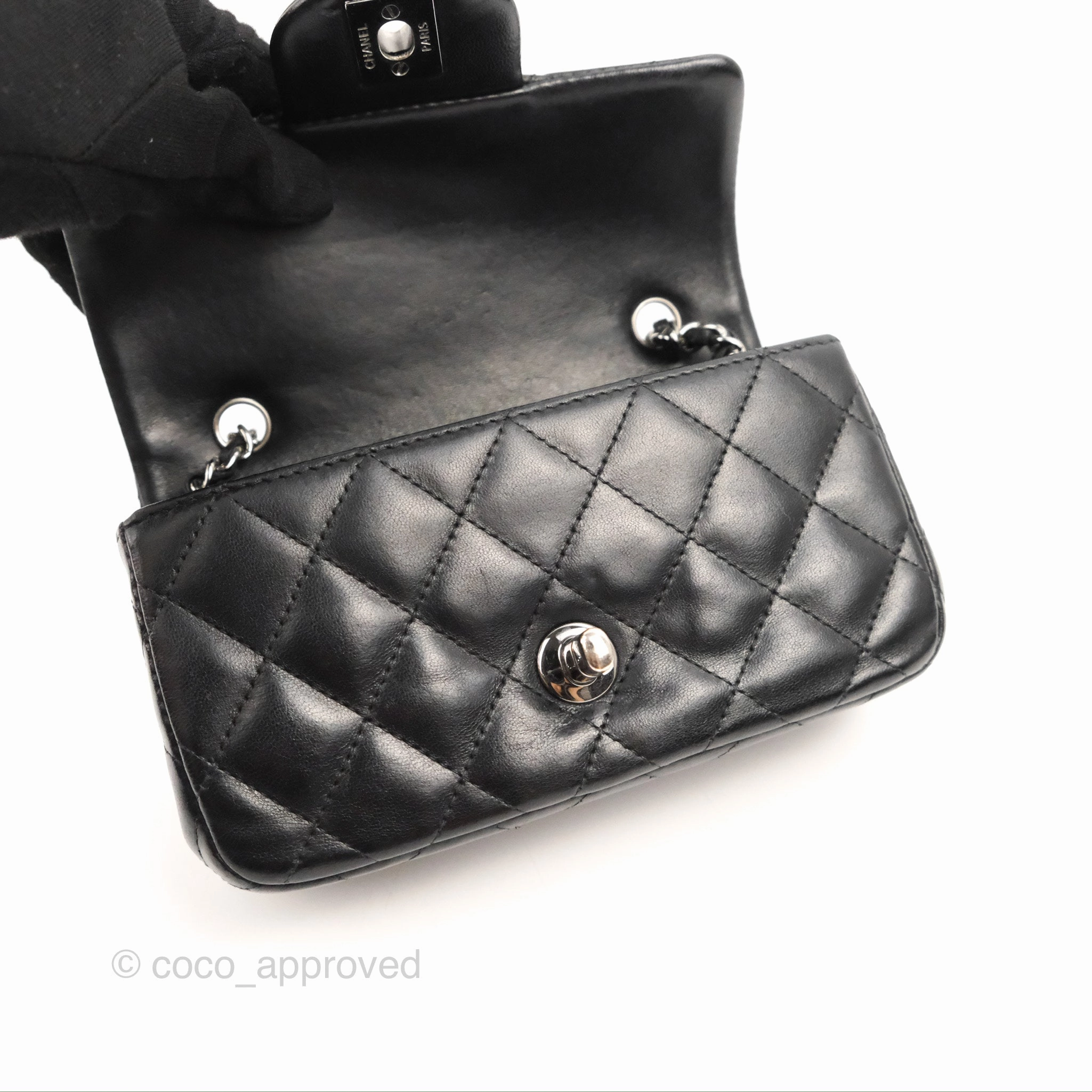 Chanel Quilted Extra Mini Rectangular Flap Black Calfskin Silver Hardware