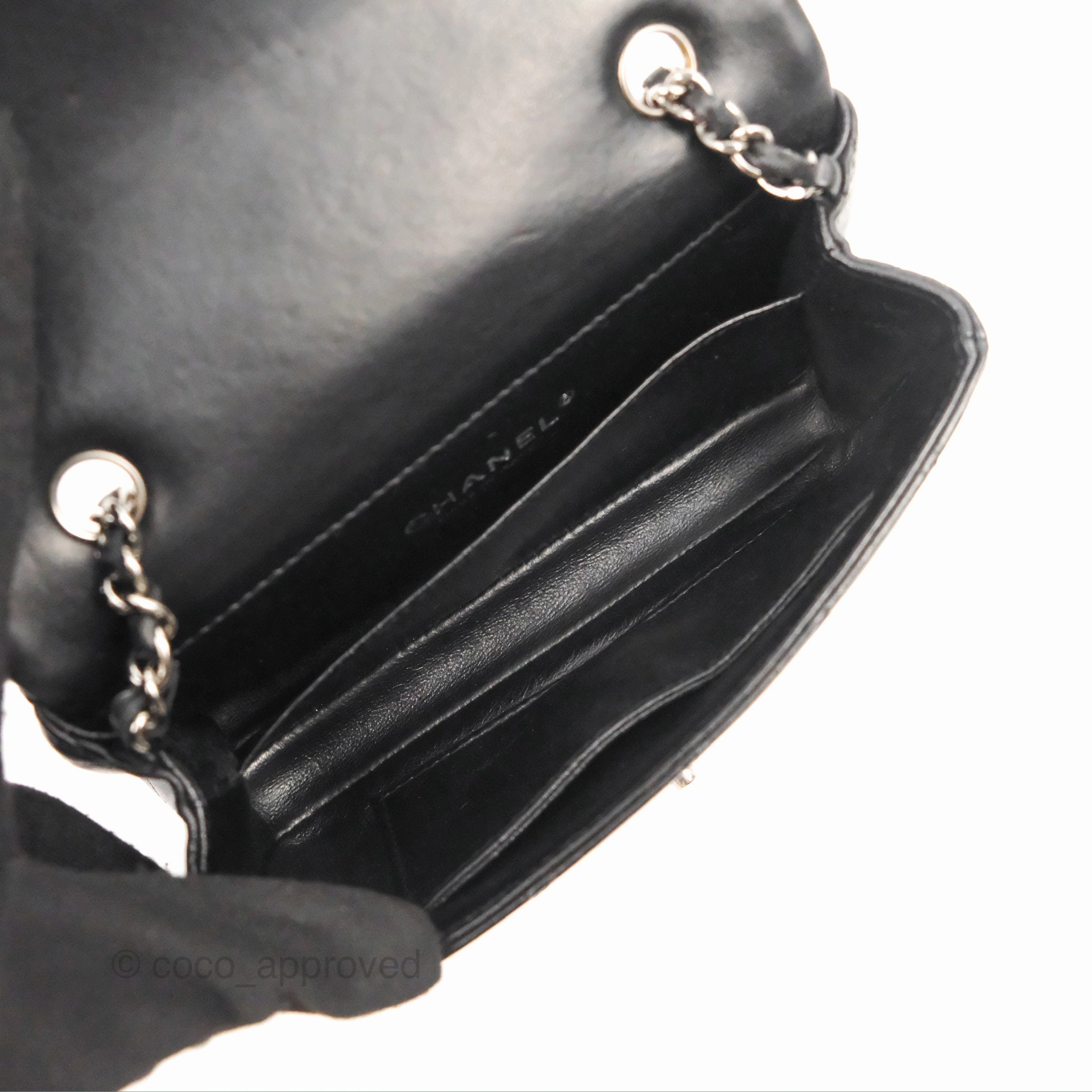 Chanel Quilted Extra Mini Rectangular Flap Black Calfskin Silver Hardware