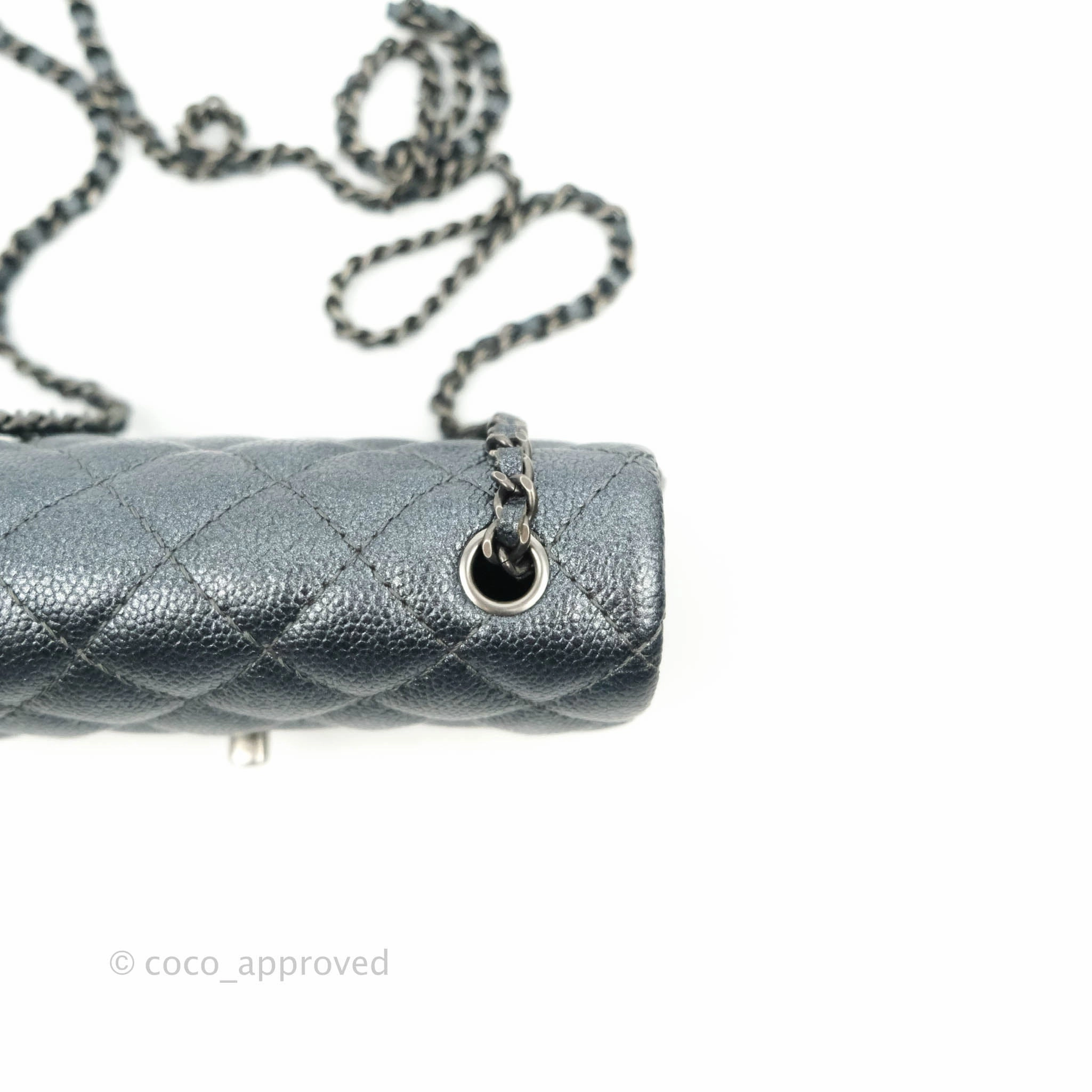 Chanel Quilted Extra Mini Rectangular Flap Metallic Dark Grey Caviar Ruthenium Hardware
