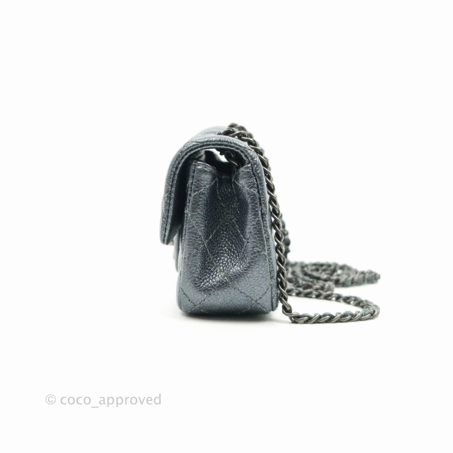 Chanel Quilted Extra Mini Rectangular Flap Metallic Dark Grey Caviar Ruthenium Hardware