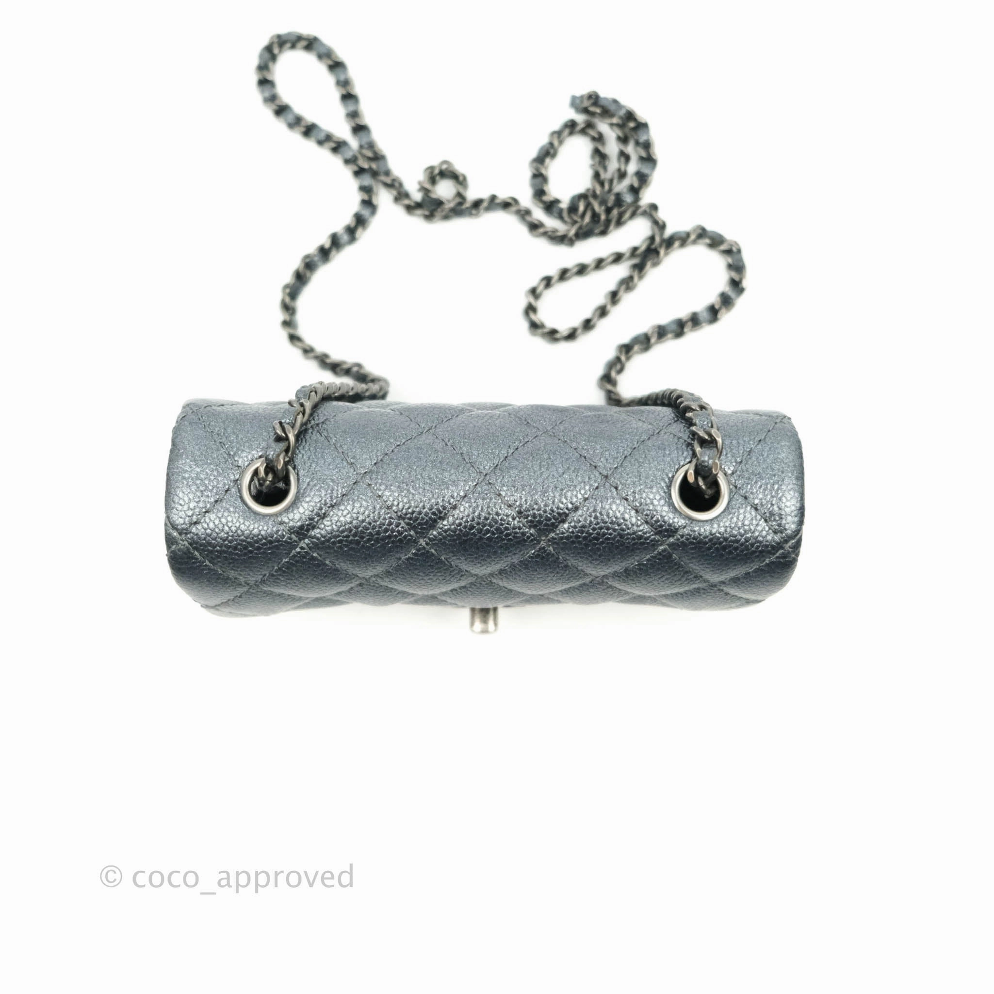 Chanel Quilted Extra Mini Rectangular Flap Metallic Dark Grey Caviar Ruthenium Hardware