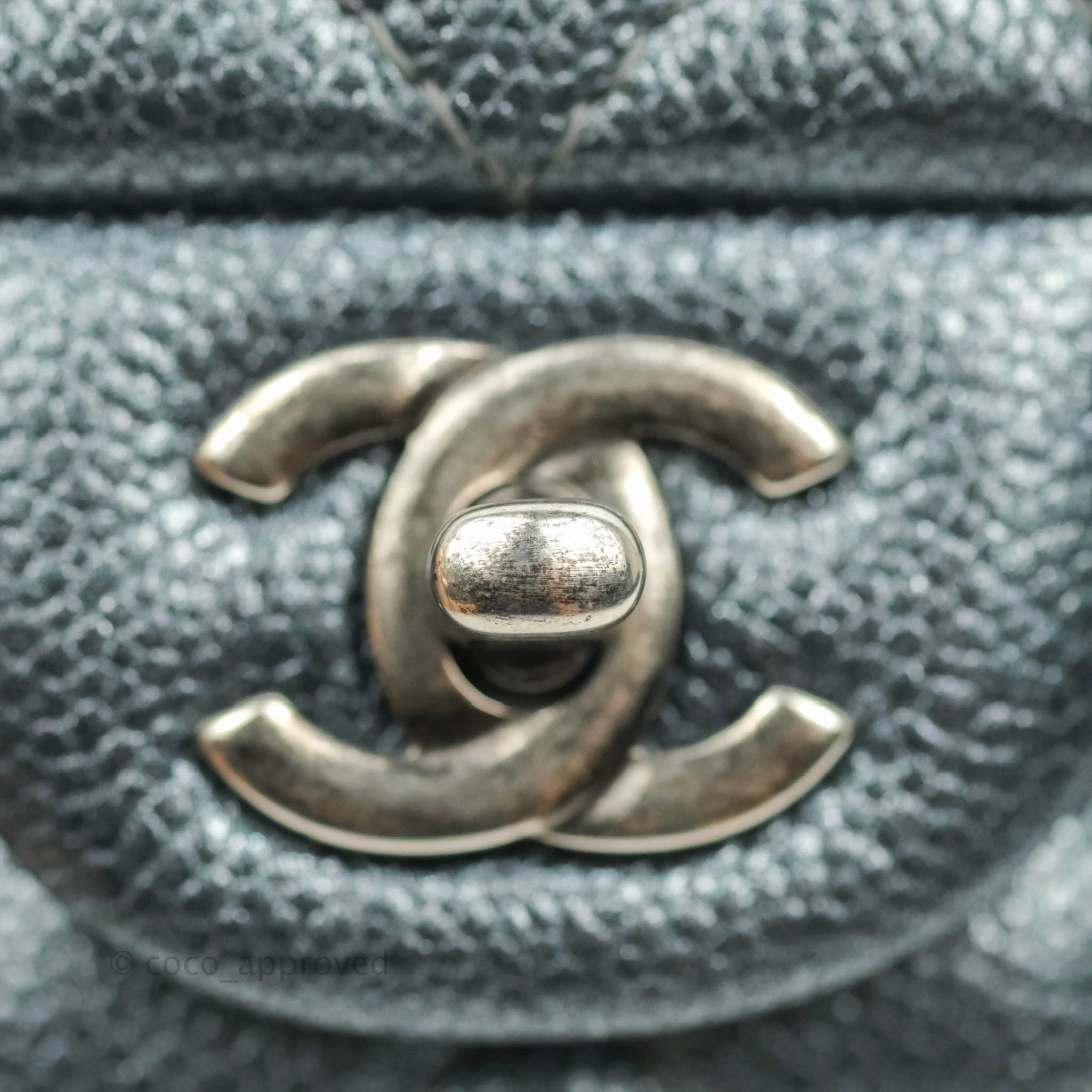 Chanel Quilted Extra Mini Rectangular Flap Metallic Dark Grey Caviar Ruthenium Hardware