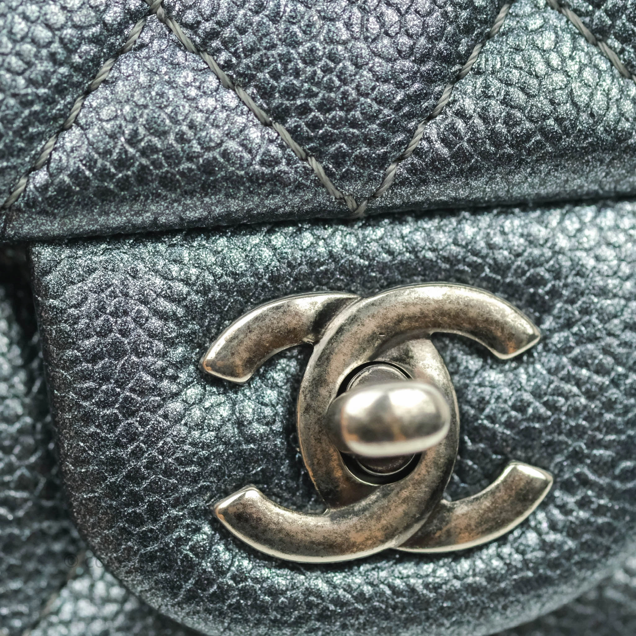 Chanel Quilted Extra Mini Rectangular Flap Metallic Dark Grey Caviar Ruthenium Hardware