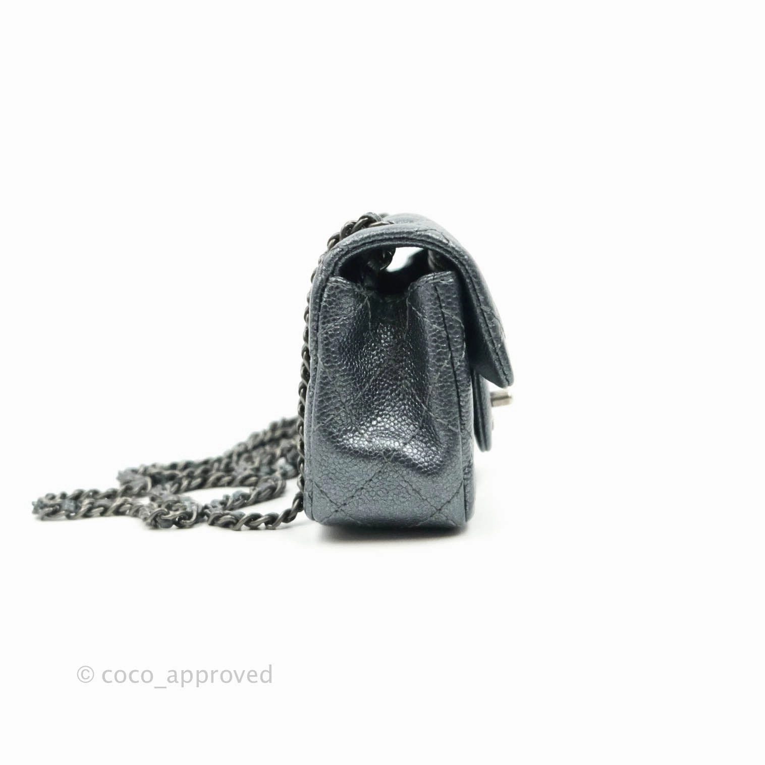 Chanel Quilted Extra Mini Rectangular Flap Metallic Dark Grey Caviar Ruthenium Hardware