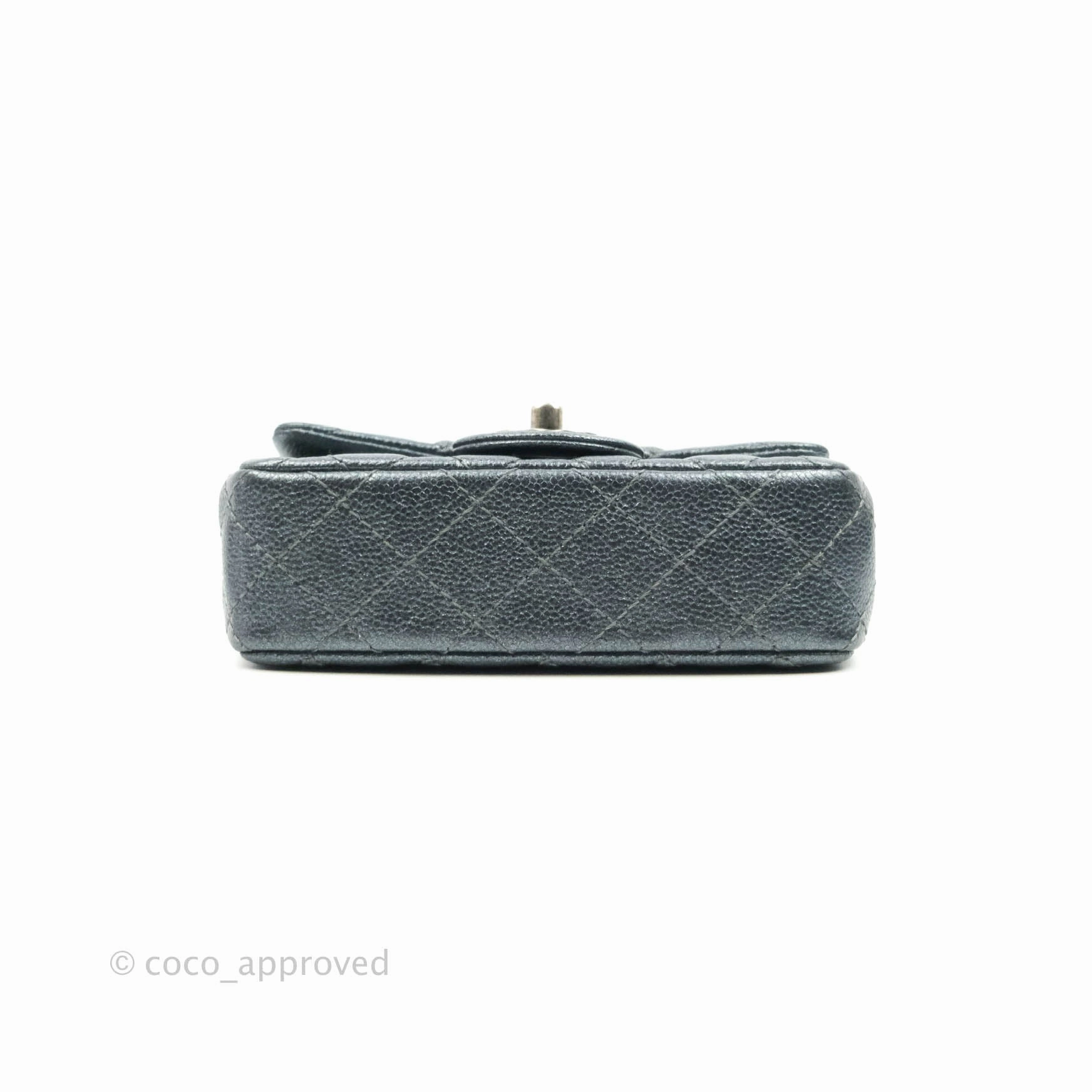 Chanel Quilted Extra Mini Rectangular Flap Metallic Dark Grey Caviar Ruthenium Hardware