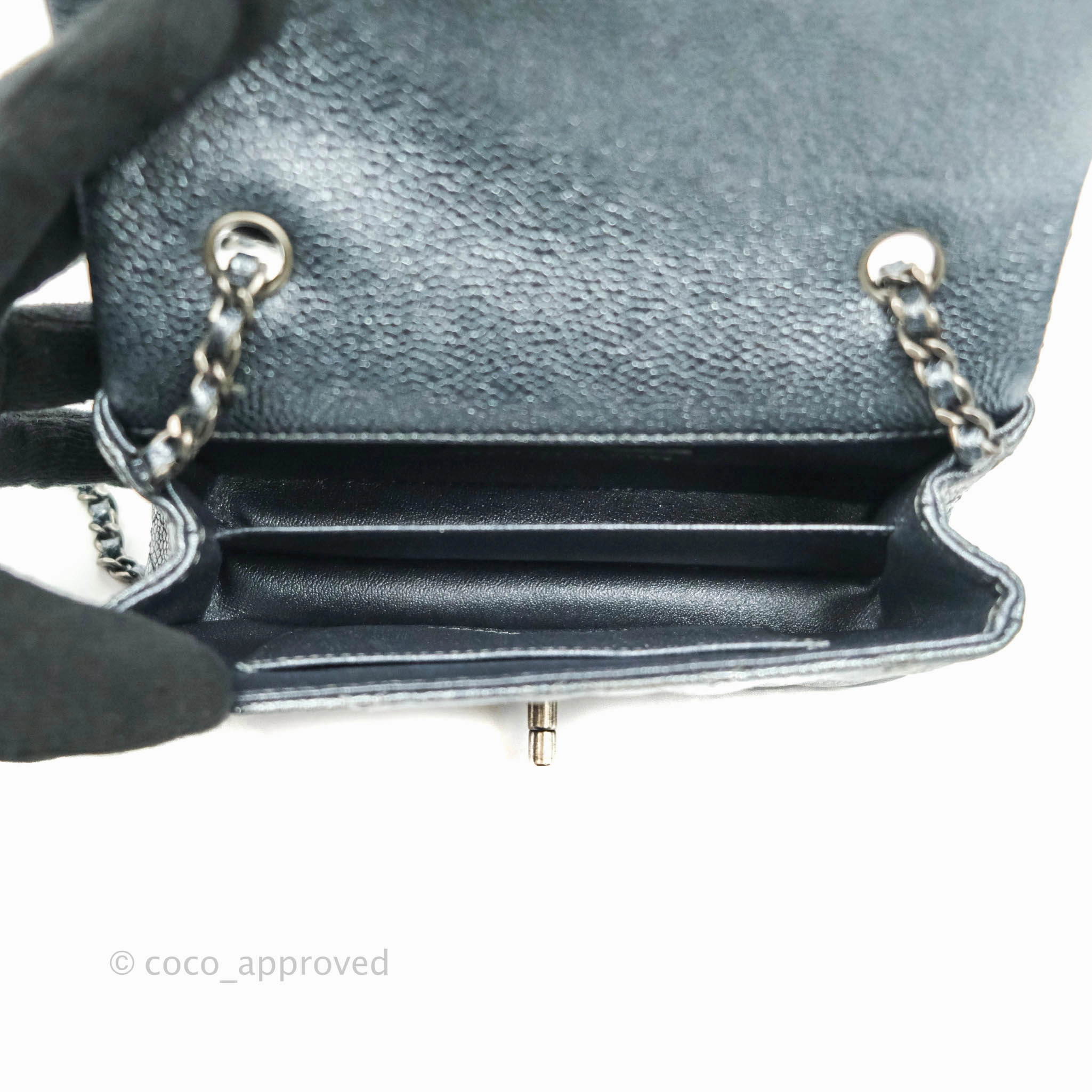 Chanel Quilted Extra Mini Rectangular Flap Metallic Dark Grey Caviar Ruthenium Hardware