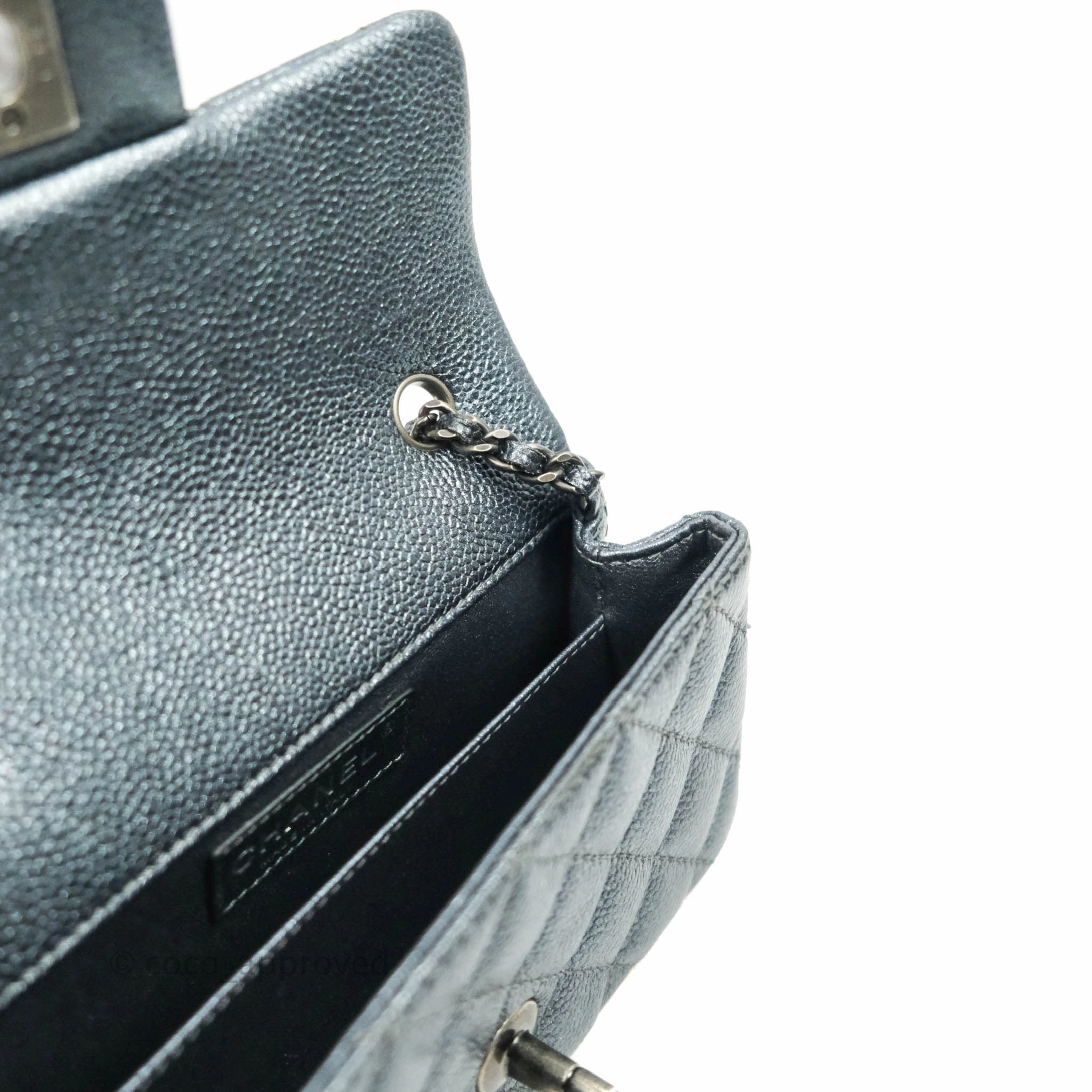 Chanel Quilted Extra Mini Rectangular Flap Metallic Dark Grey Caviar Ruthenium Hardware