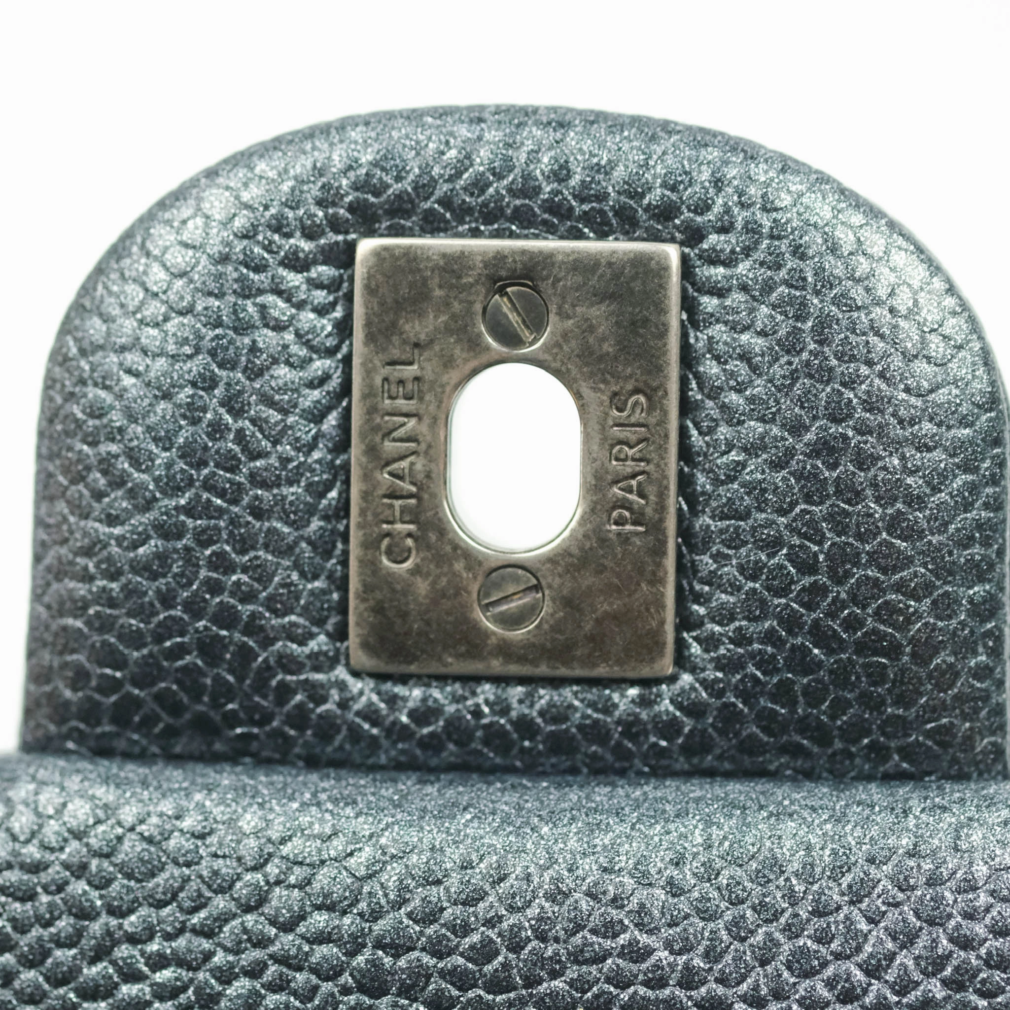 Chanel Quilted Extra Mini Rectangular Flap Metallic Dark Grey Caviar Ruthenium Hardware