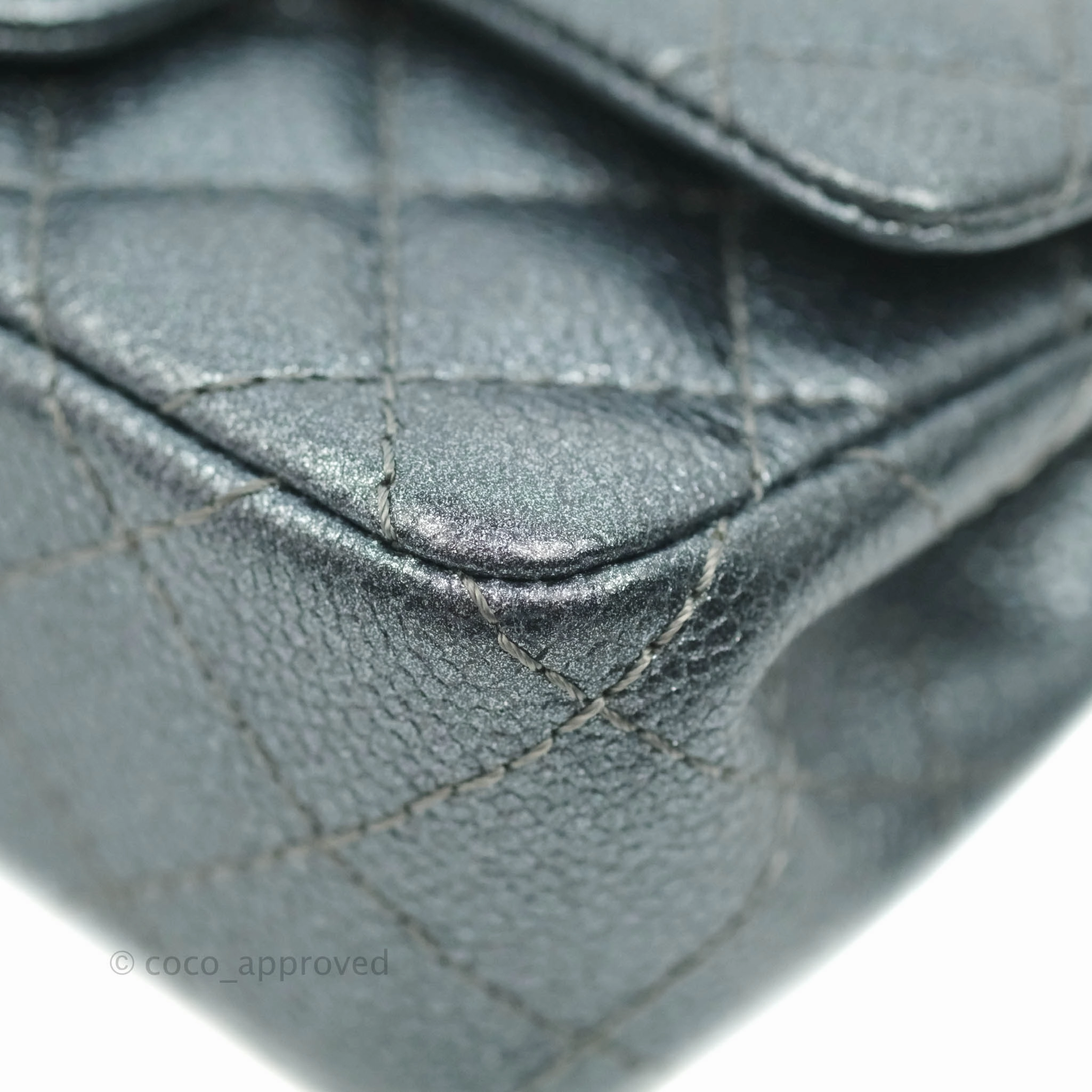Chanel Quilted Extra Mini Rectangular Flap Metallic Dark Grey Caviar Ruthenium Hardware