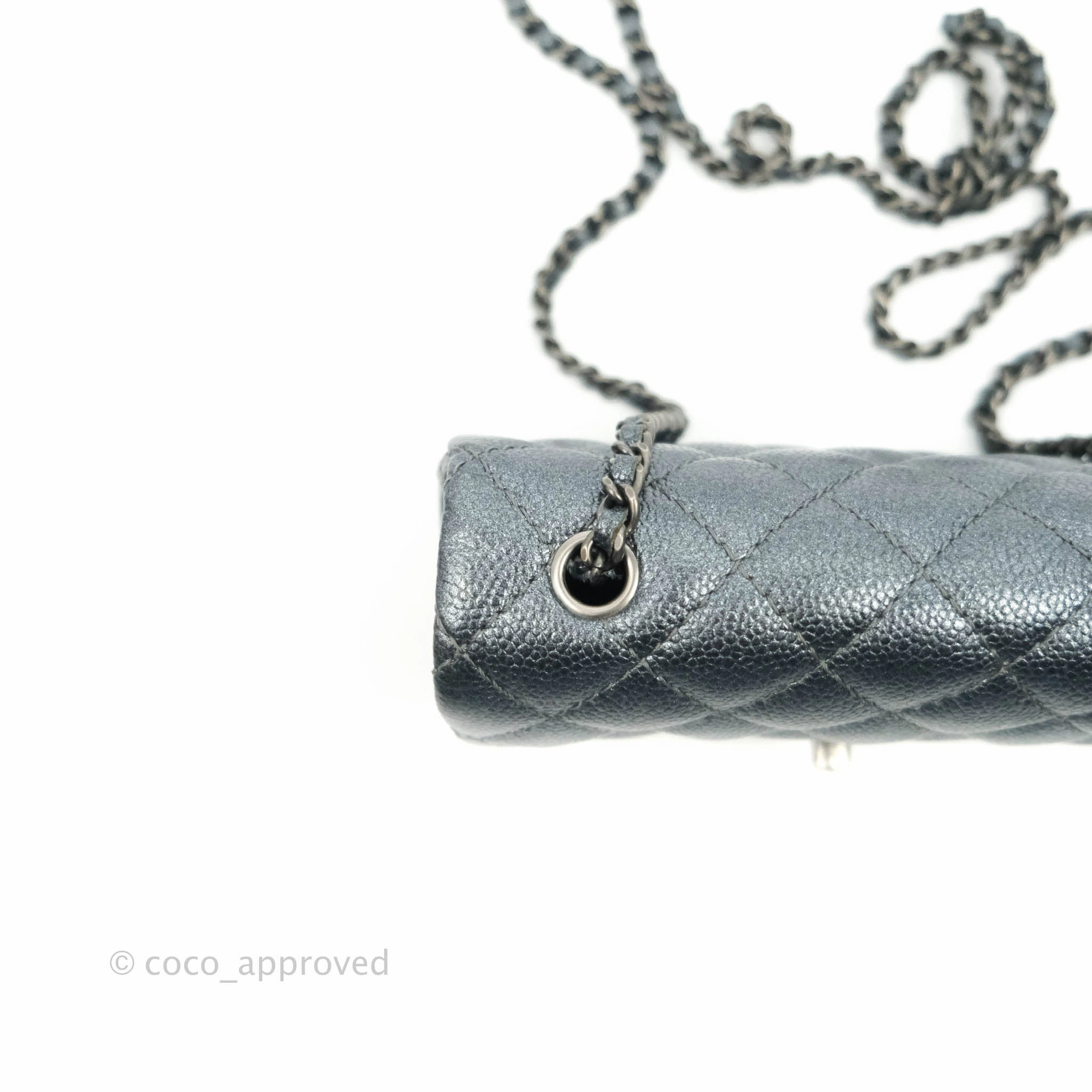 Chanel Quilted Extra Mini Rectangular Flap Metallic Dark Grey Caviar Ruthenium Hardware