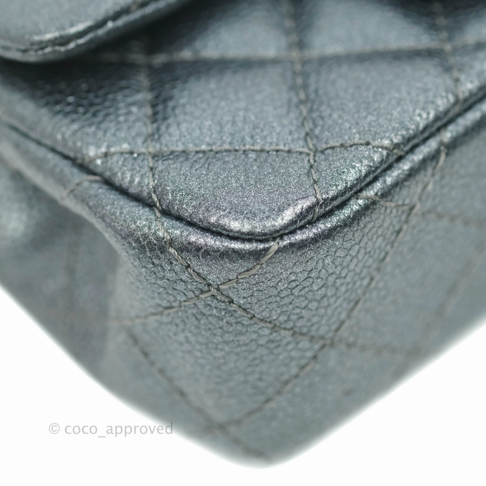 Chanel Quilted Extra Mini Rectangular Flap Metallic Dark Grey Caviar Ruthenium Hardware