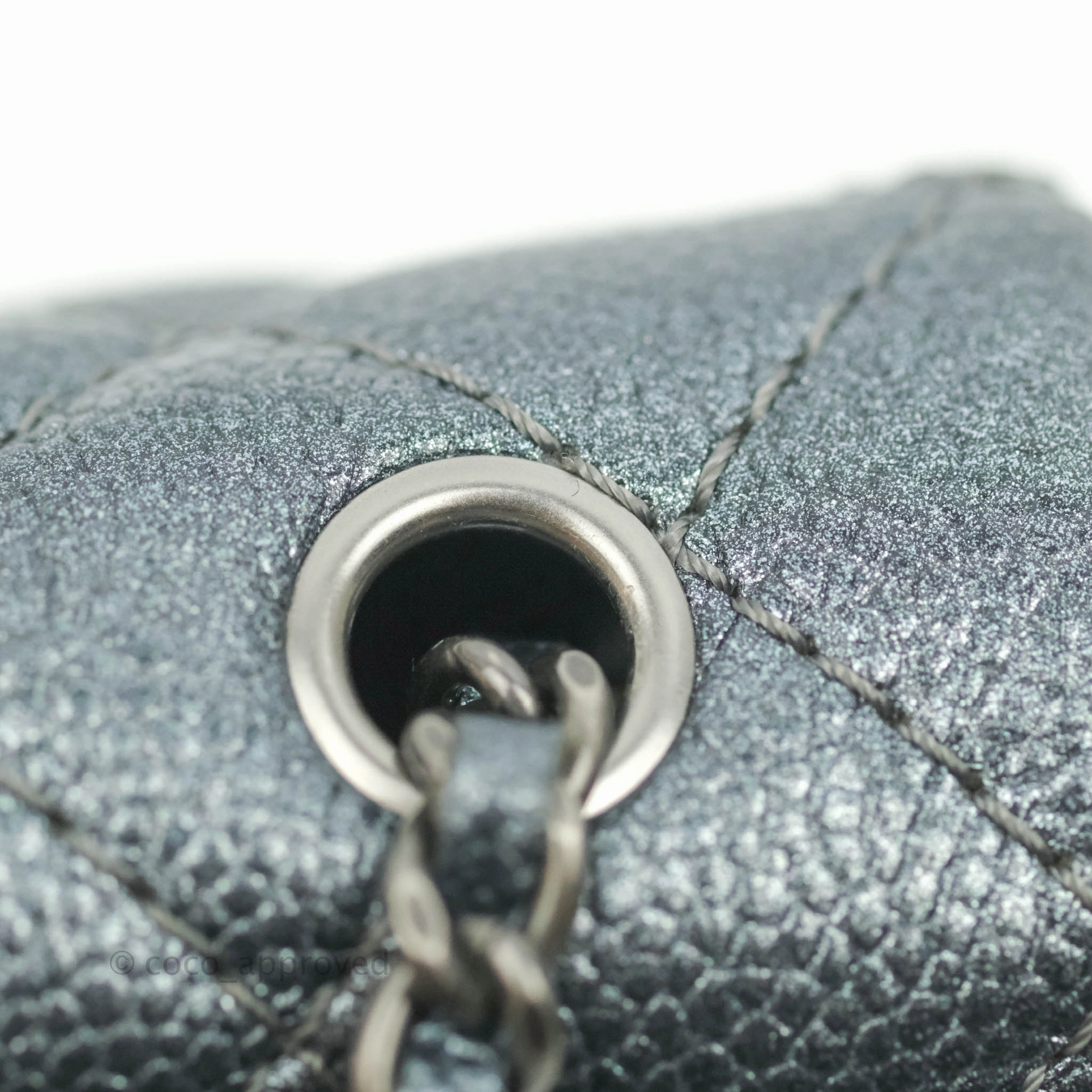 Chanel Quilted Extra Mini Rectangular Flap Metallic Dark Grey Caviar Ruthenium Hardware