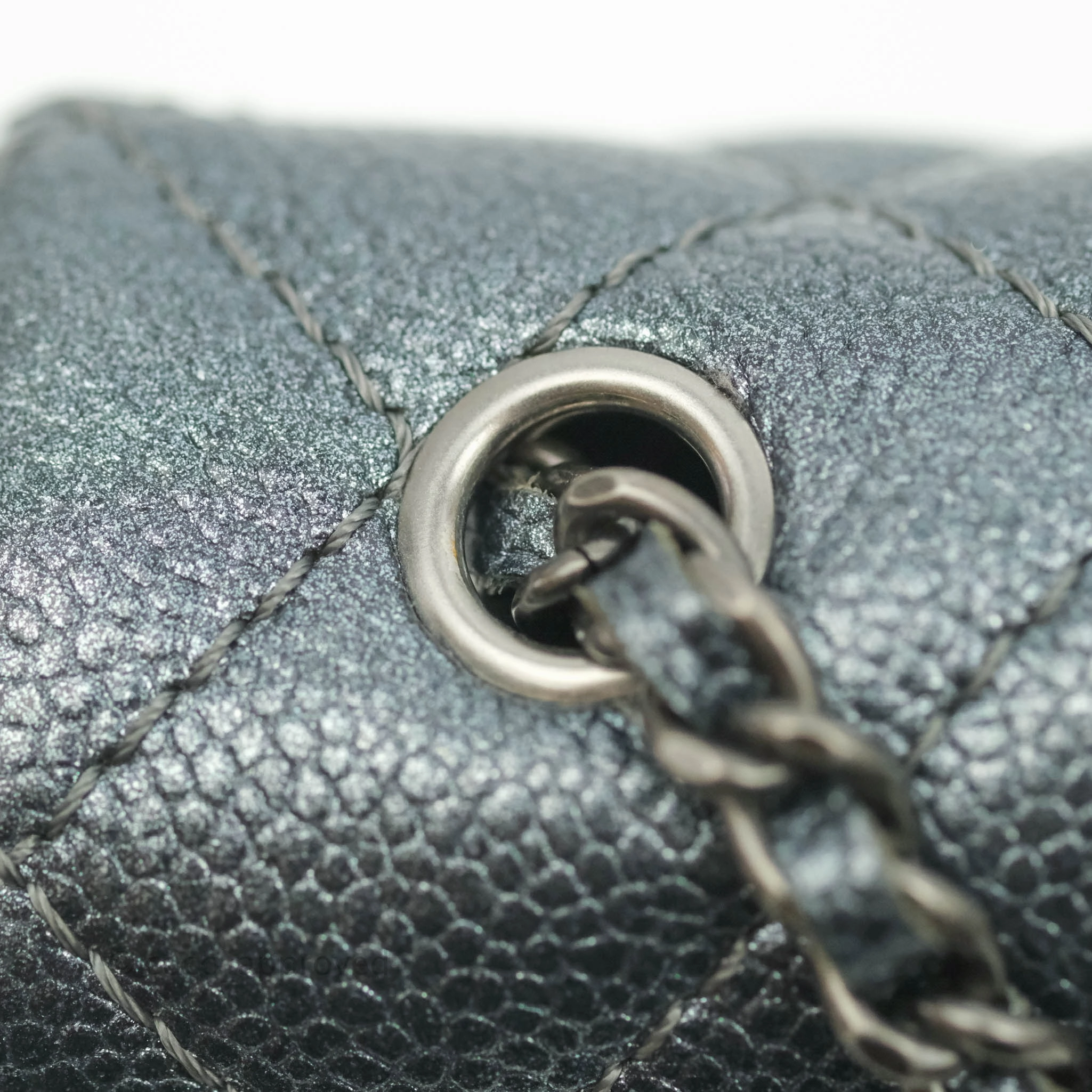 Chanel Quilted Extra Mini Rectangular Flap Metallic Dark Grey Caviar Ruthenium Hardware