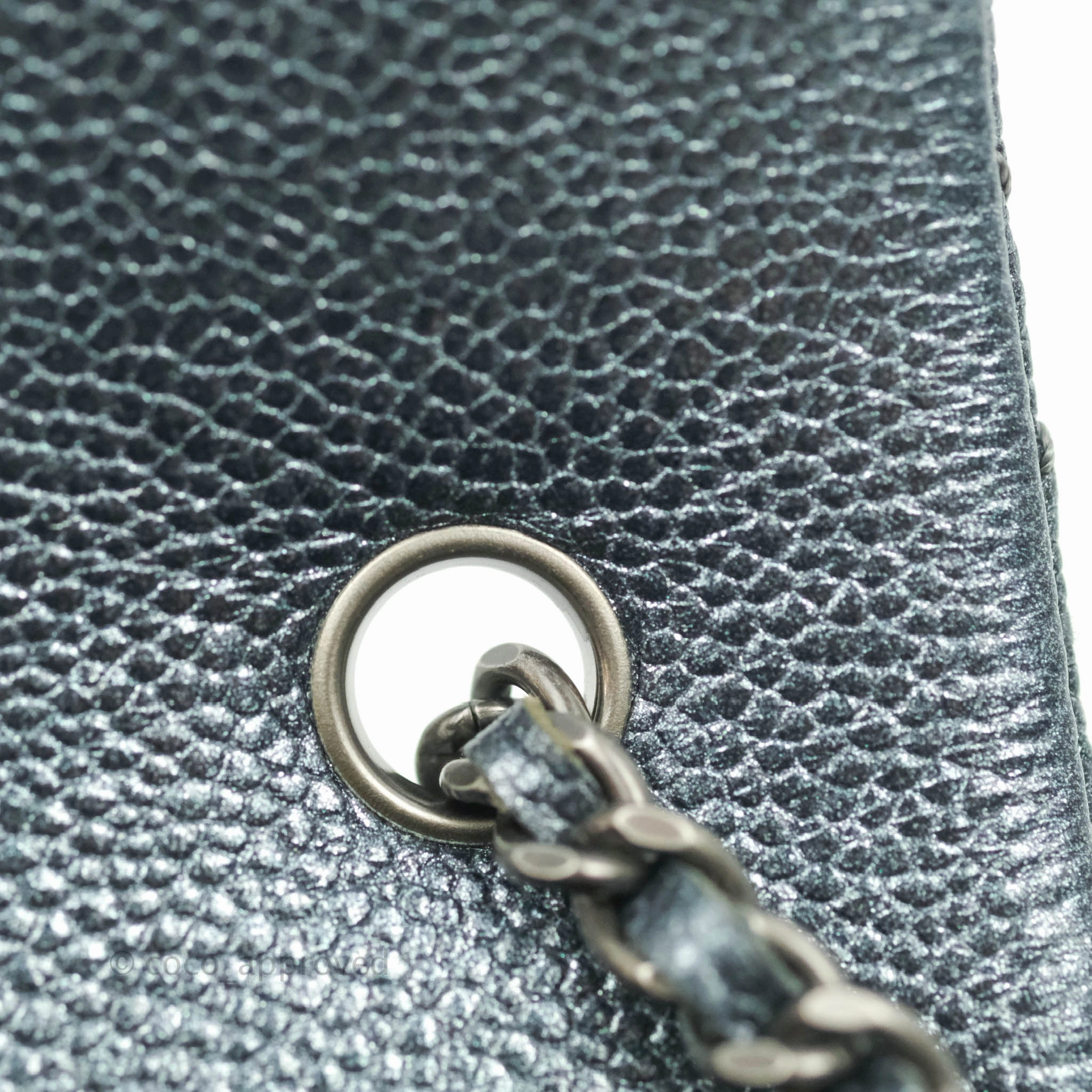 Chanel Quilted Extra Mini Rectangular Flap Metallic Dark Grey Caviar Ruthenium Hardware