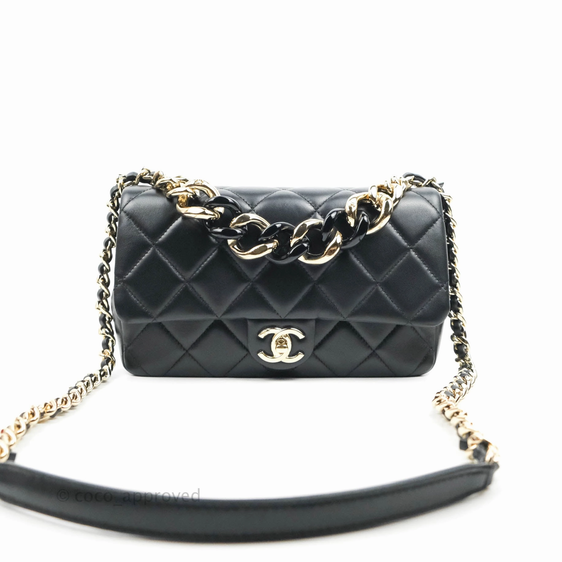 Chanel Quilted Large Resin Bi-Color Chain Flap Bag Black Lambskin Gold Hardware