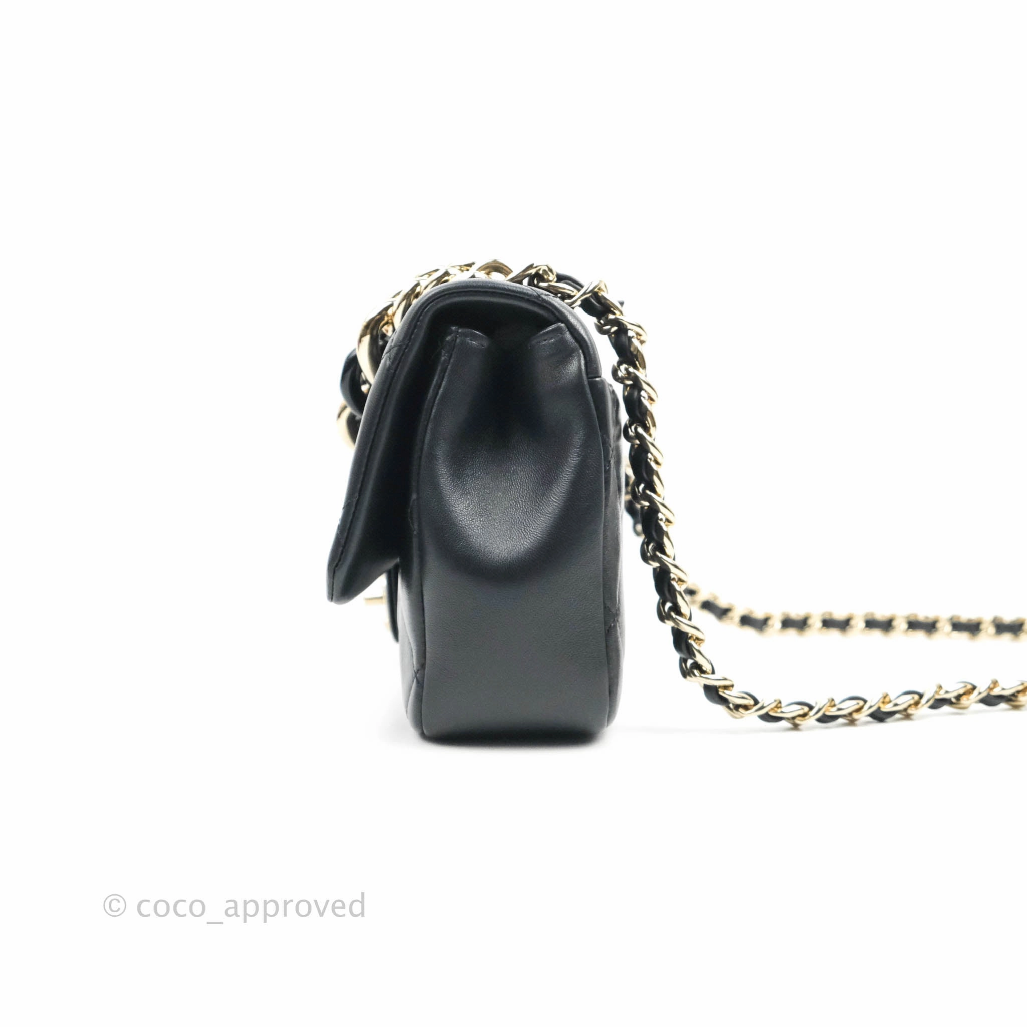 Chanel Quilted Large Resin Bi-Color Chain Flap Bag Black Lambskin Gold Hardware