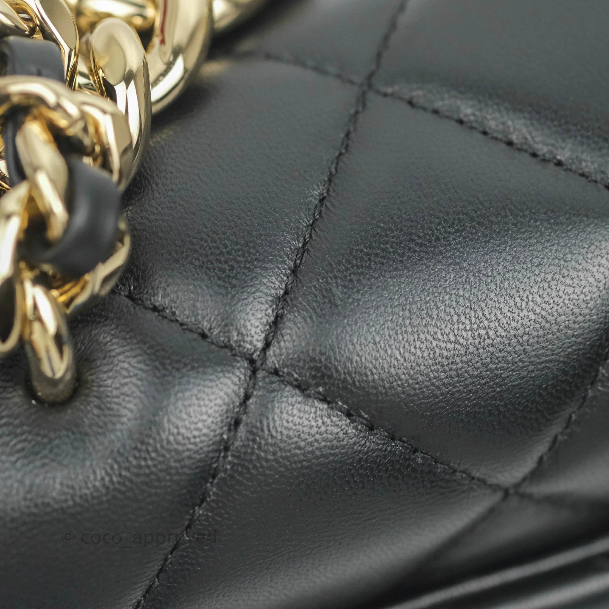 Chanel Quilted Large Resin Bi-Color Chain Flap Bag Black Lambskin Gold Hardware