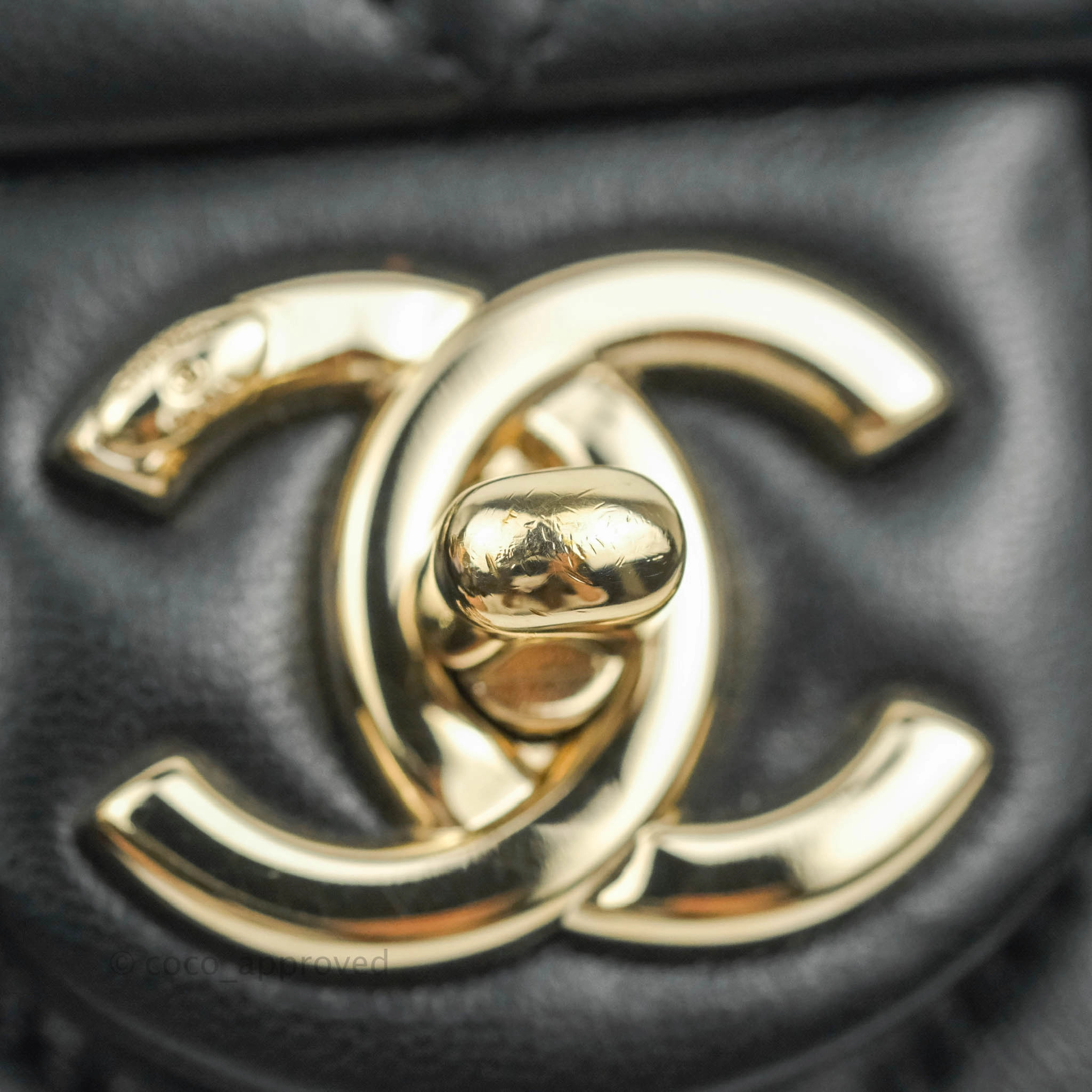 Chanel Quilted Large Resin Bi-Color Chain Flap Bag Black Lambskin Gold Hardware
