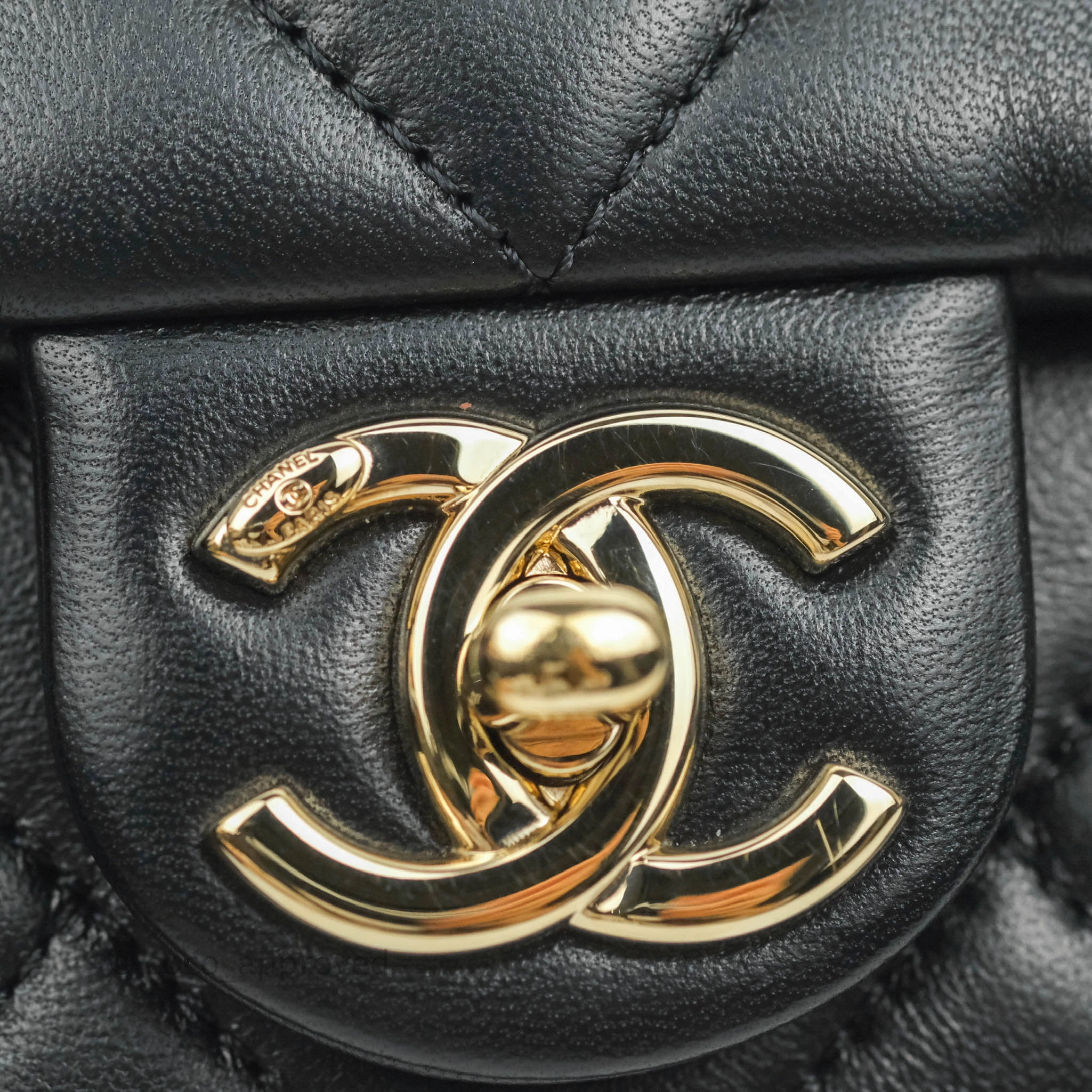 Chanel Quilted Large Resin Bi-Color Chain Flap Bag Black Lambskin Gold Hardware