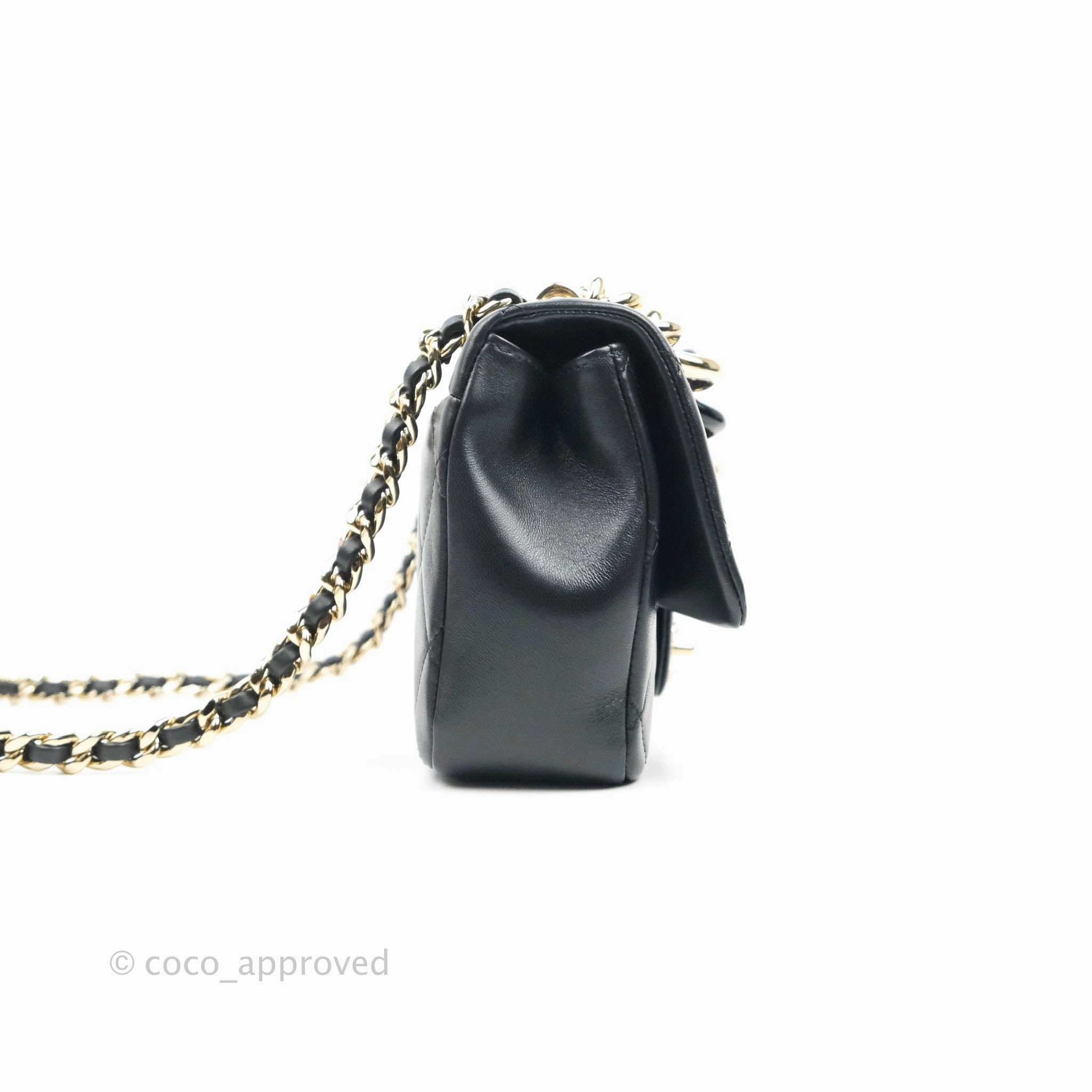 Chanel Quilted Large Resin Bi-Color Chain Flap Bag Black Lambskin Gold Hardware