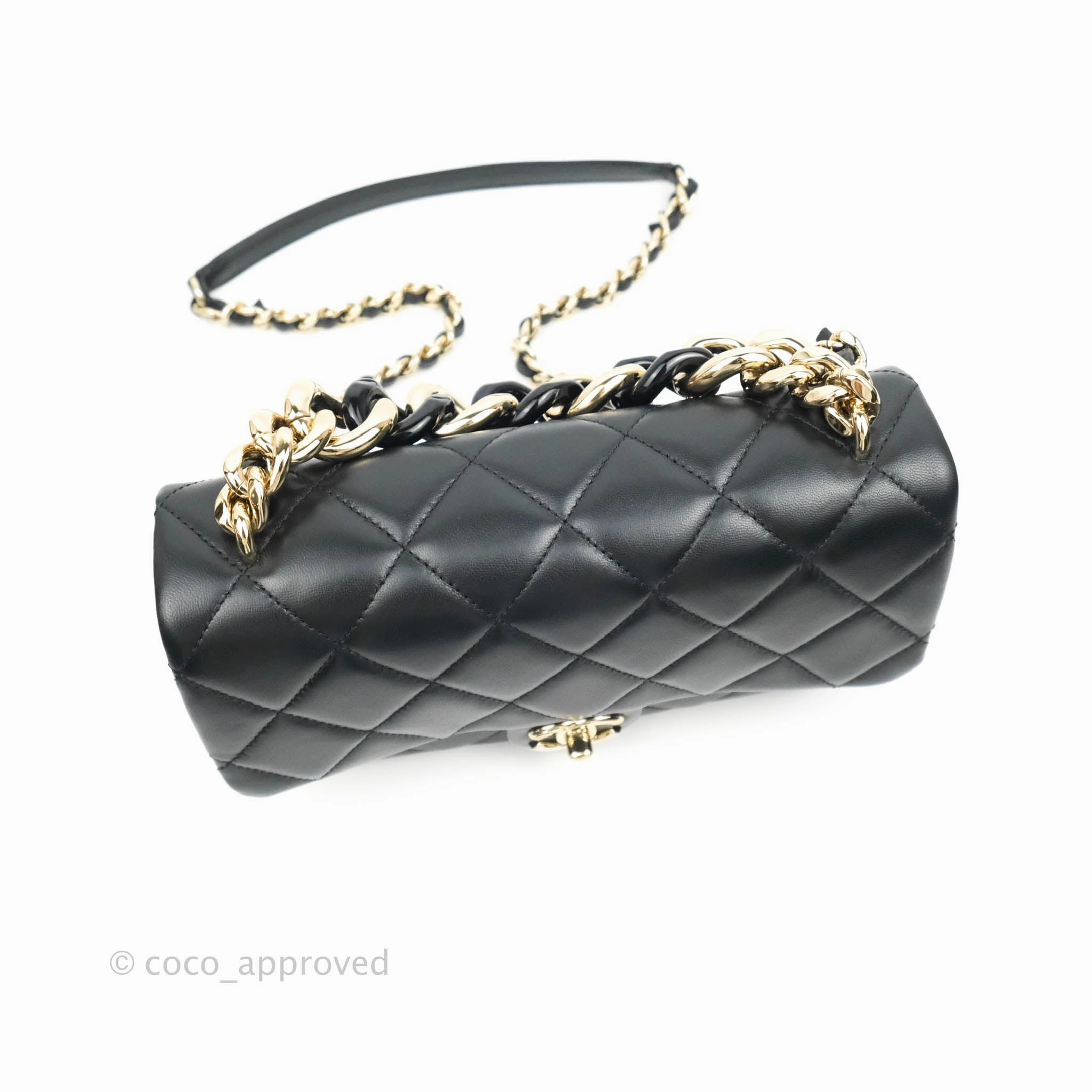 Chanel Quilted Large Resin Bi-Color Chain Flap Bag Black Lambskin Gold Hardware
