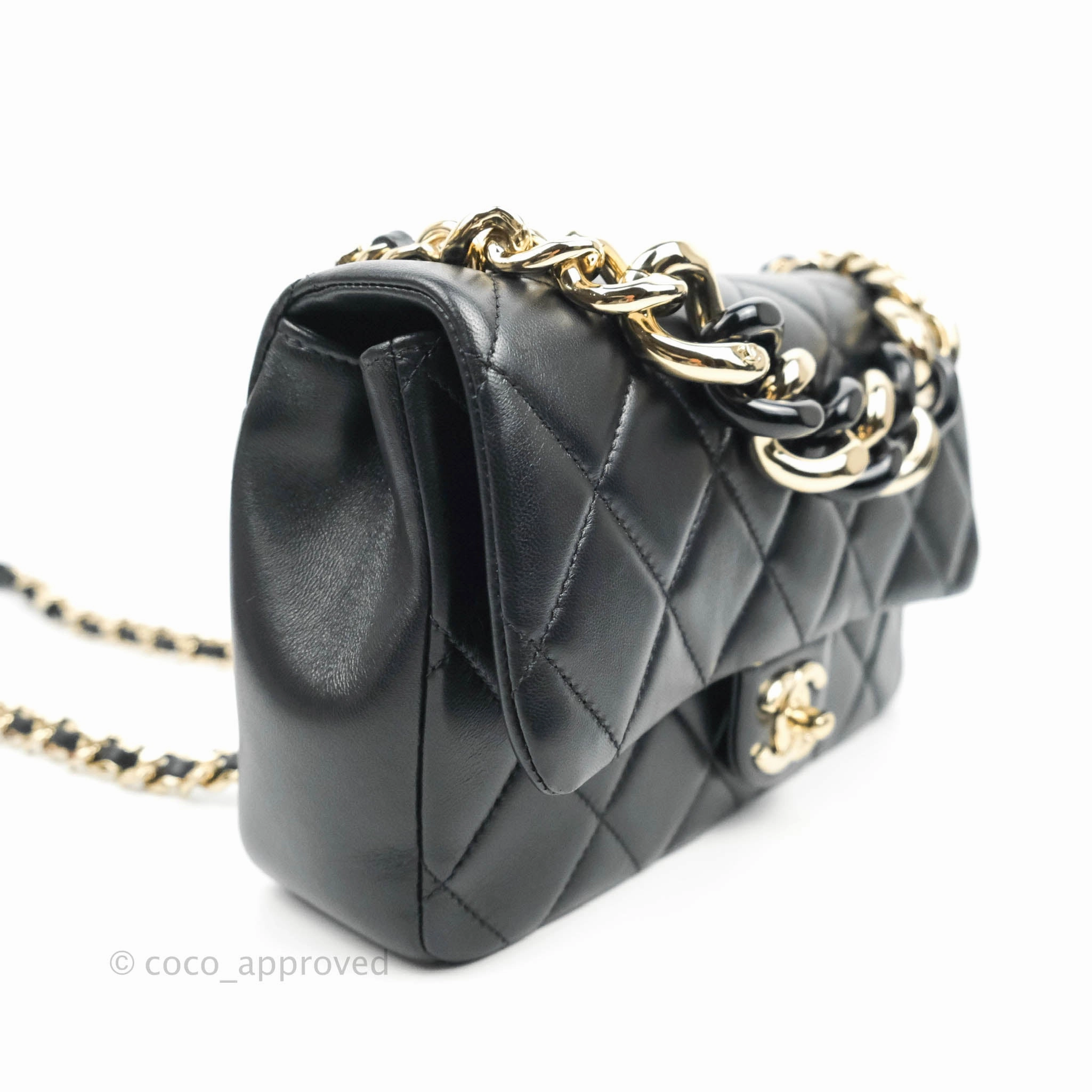 Chanel Quilted Large Resin Bi-Color Chain Flap Bag Black Lambskin Gold Hardware
