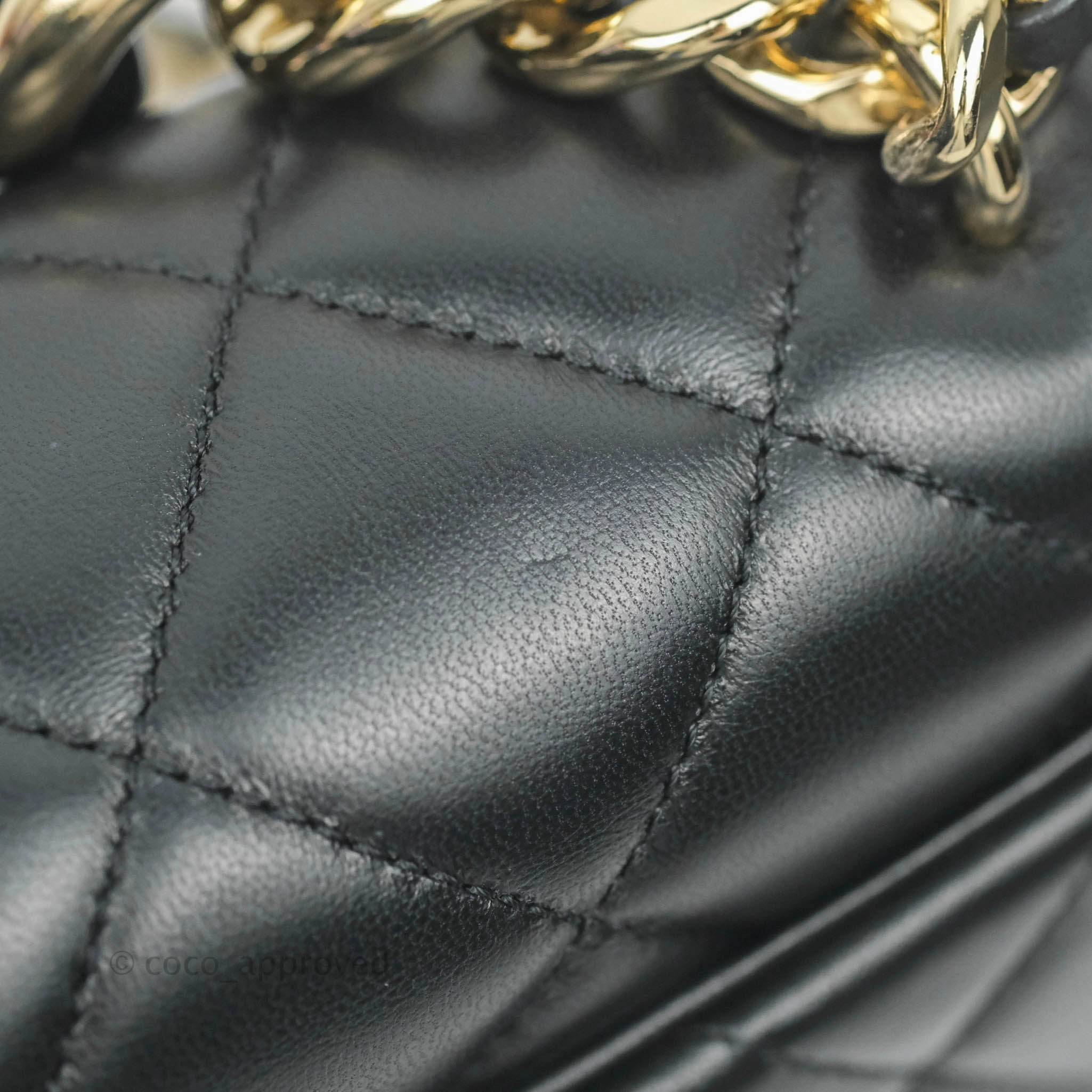 Chanel Quilted Large Resin Bi-Color Chain Flap Bag Black Lambskin Gold Hardware