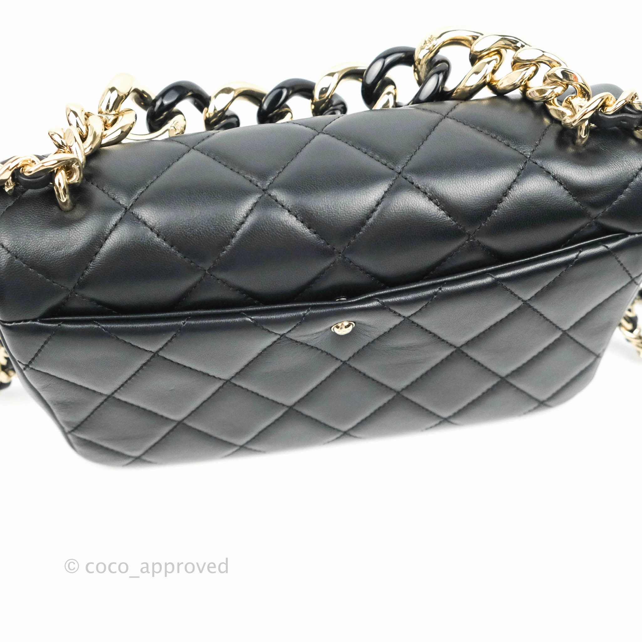 Chanel Quilted Large Resin Bi-Color Chain Flap Bag Black Lambskin Gold Hardware