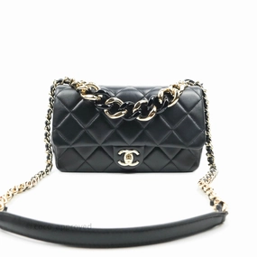 Chanel Quilted Large Resin Bi-Color Chain Flap Bag Black Lambskin Gold Hardware