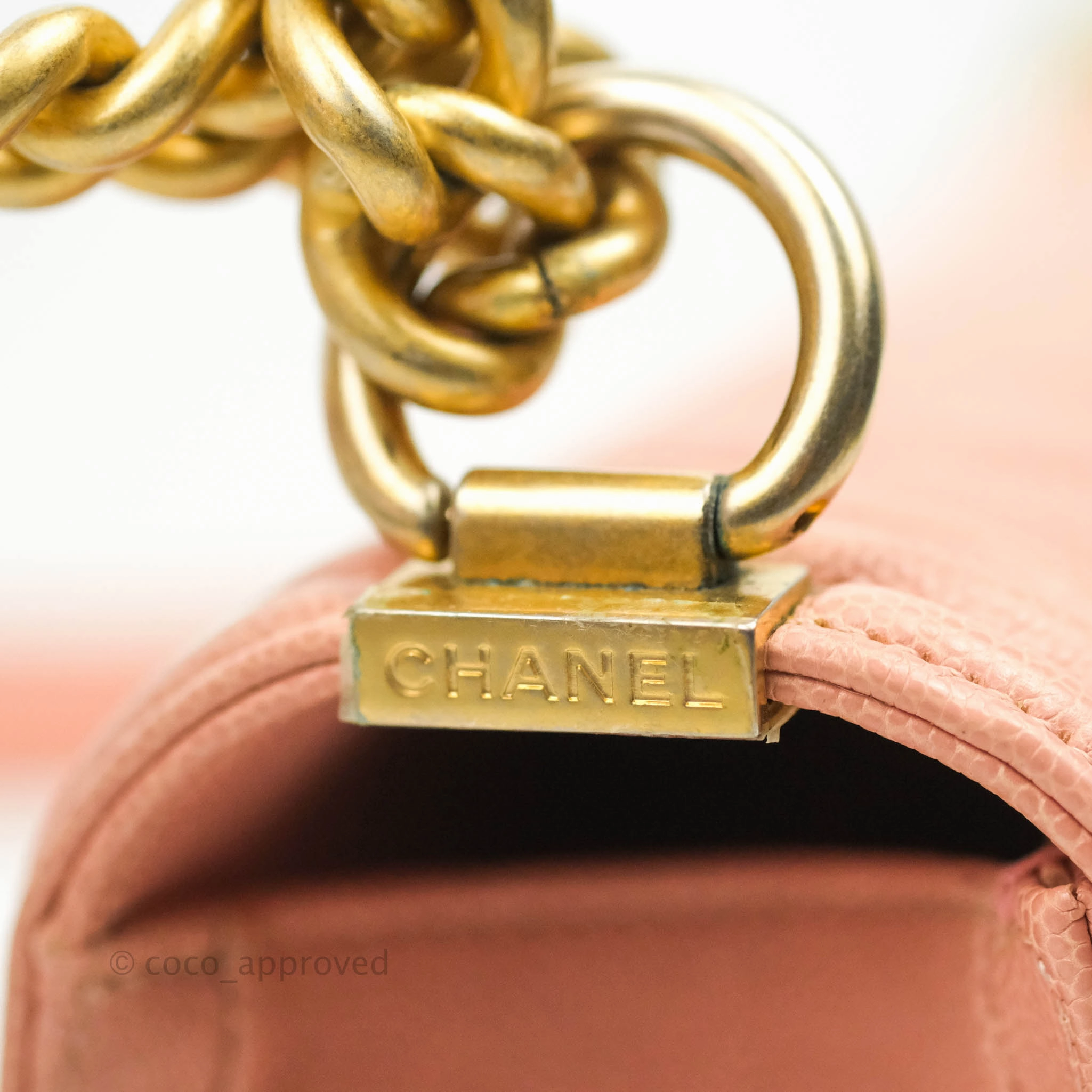 Chanel Quilted Medium Boy Bag Pink Caviar Aged Gold Hardware