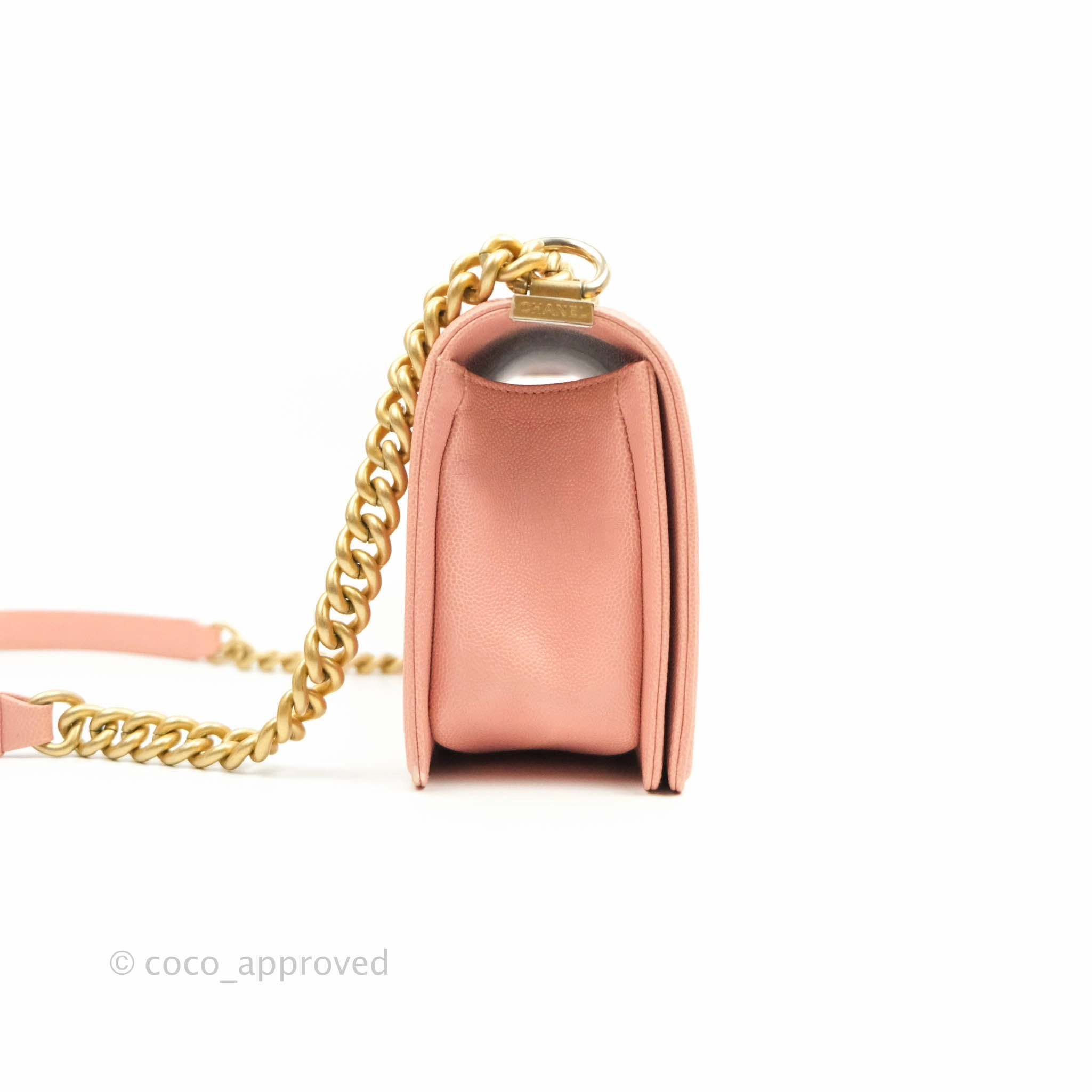 Chanel Quilted Medium Boy Bag Pink Caviar Aged Gold Hardware