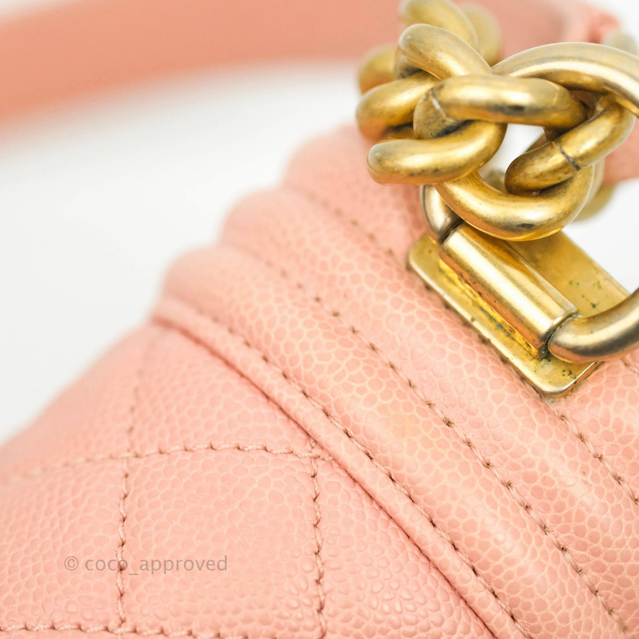 Chanel Quilted Medium Boy Bag Pink Caviar Aged Gold Hardware