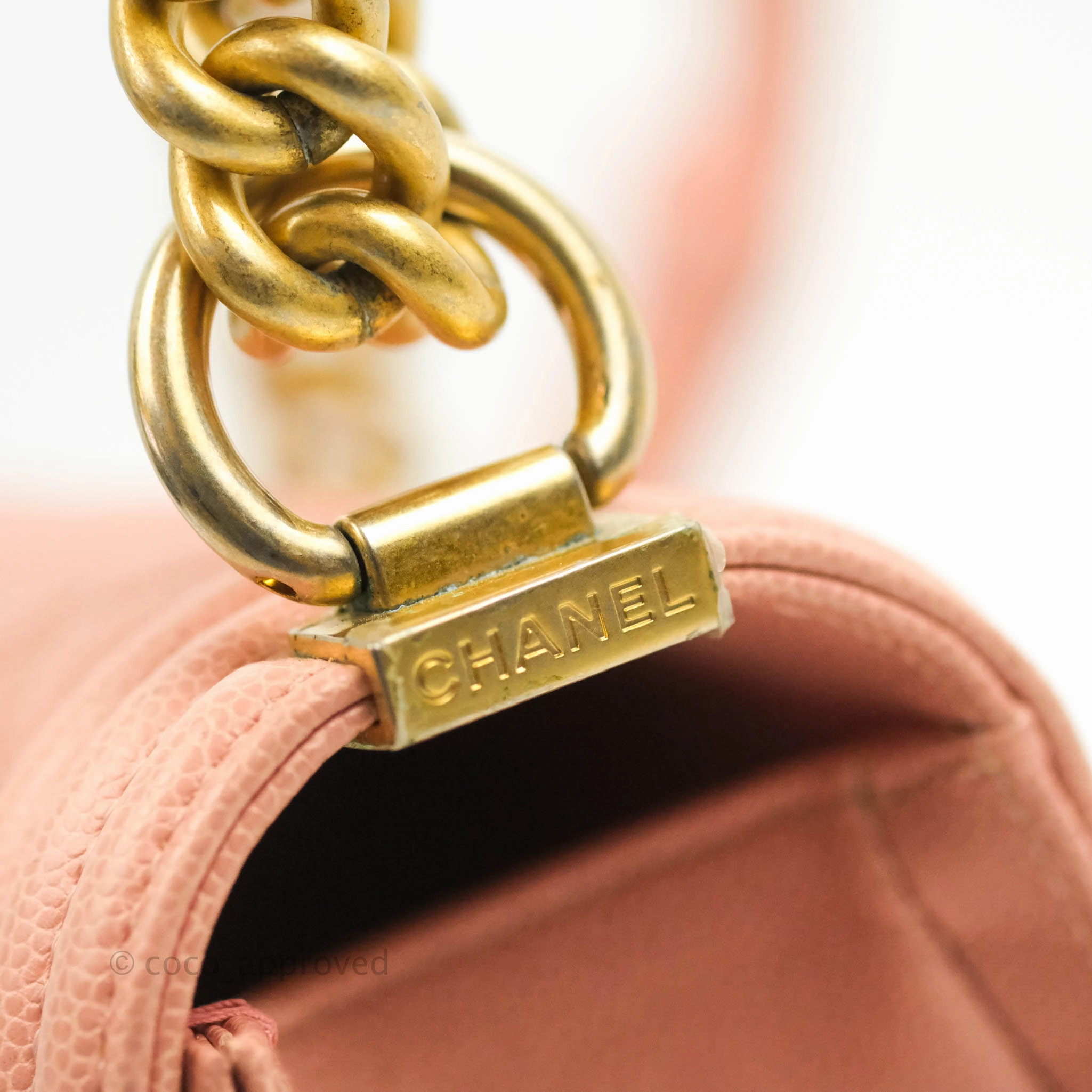 Chanel Quilted Medium Boy Bag Pink Caviar Aged Gold Hardware