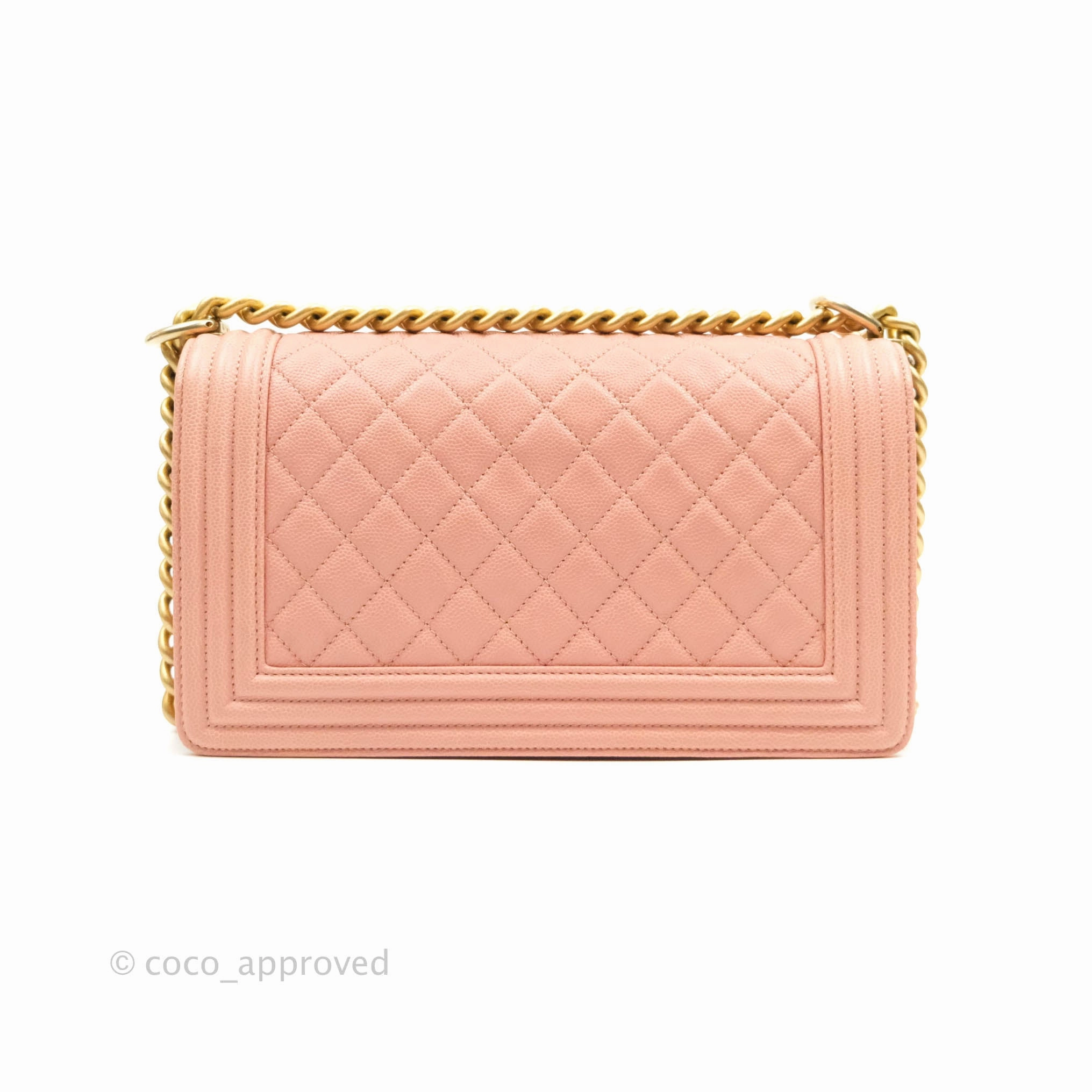 Chanel Quilted Medium Boy Bag Pink Caviar Aged Gold Hardware