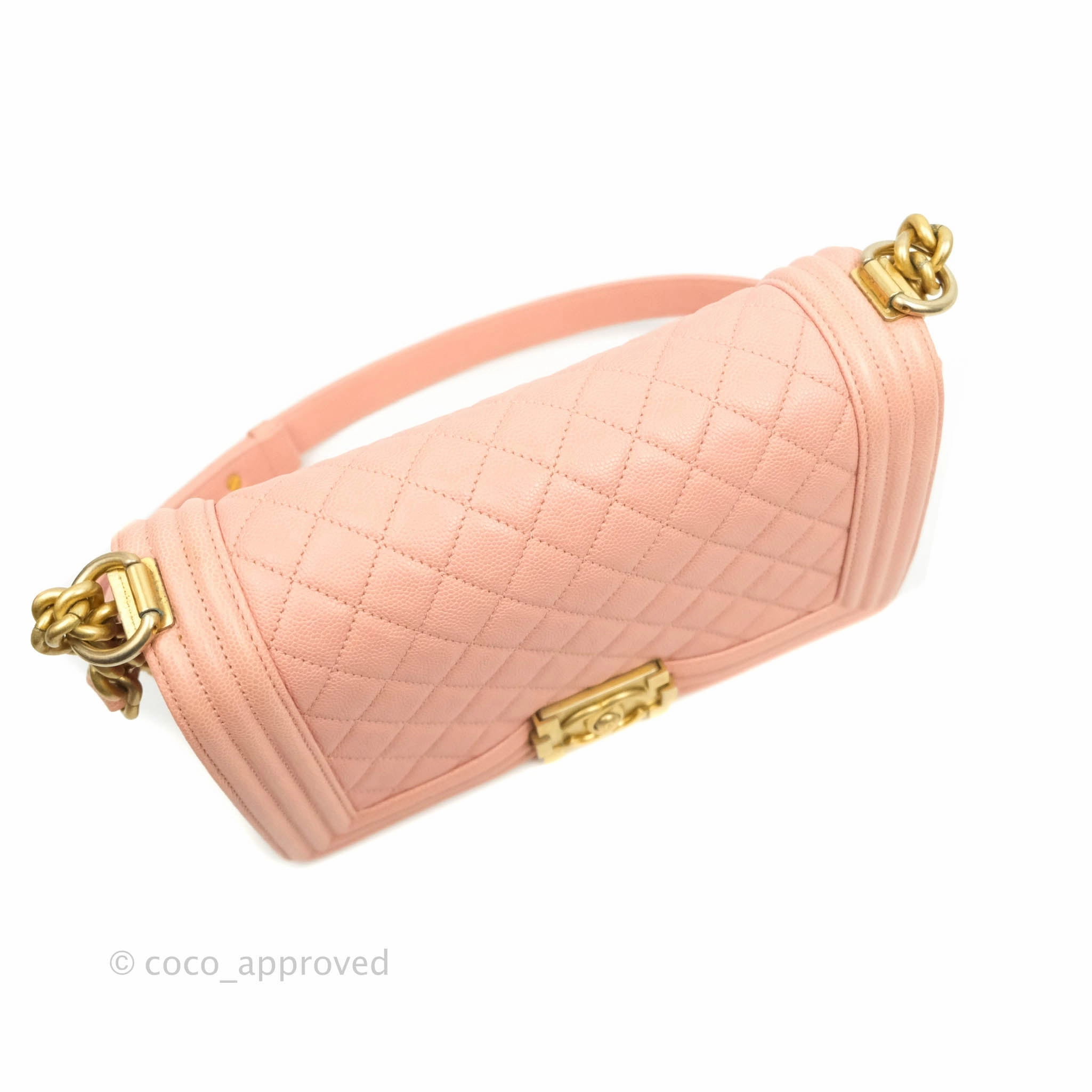 Chanel Quilted Medium Boy Bag Pink Caviar Aged Gold Hardware