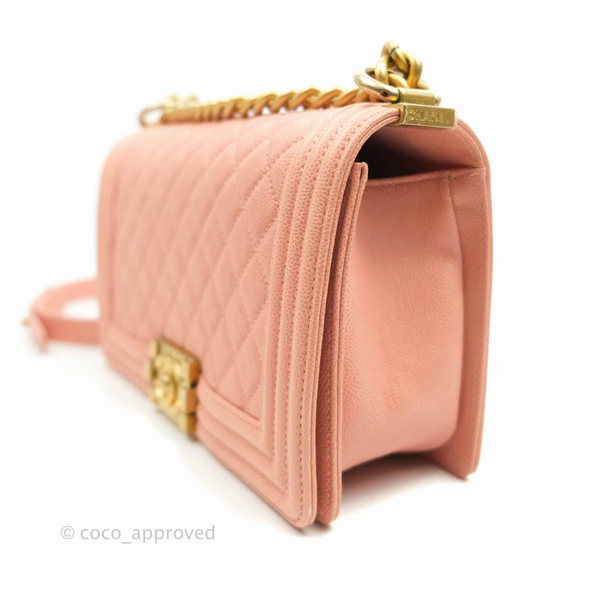 Chanel Quilted Medium Boy Bag Pink Caviar Aged Gold Hardware