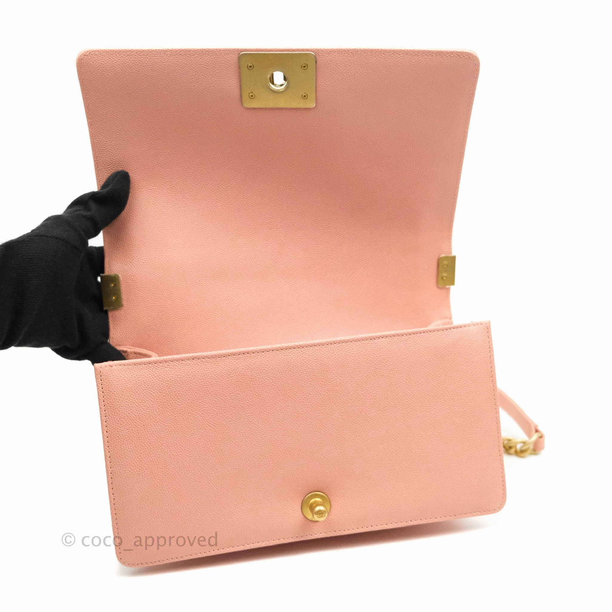 Chanel Quilted Medium Boy Bag Pink Caviar Aged Gold Hardware