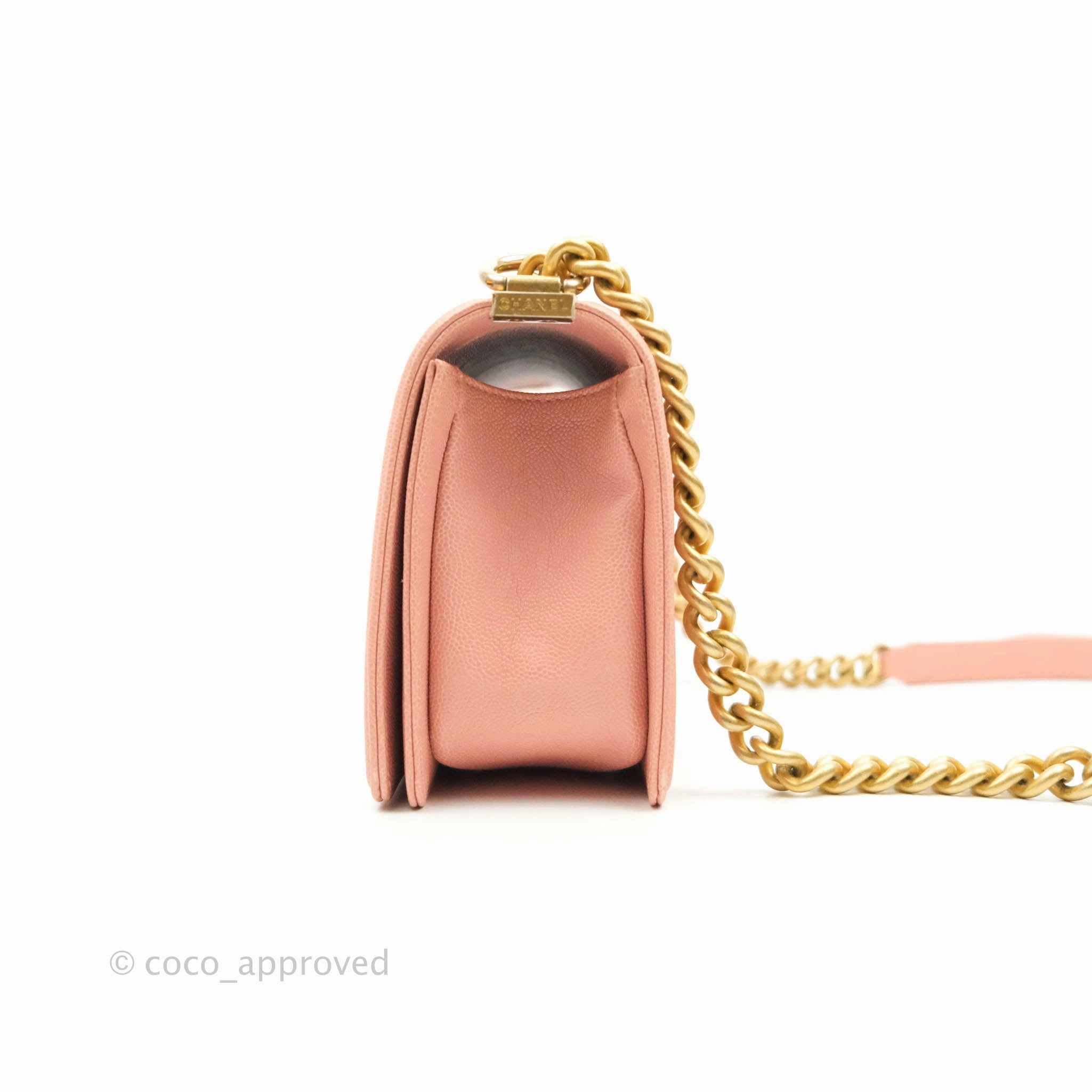 Chanel Quilted Medium Boy Bag Pink Caviar Aged Gold Hardware