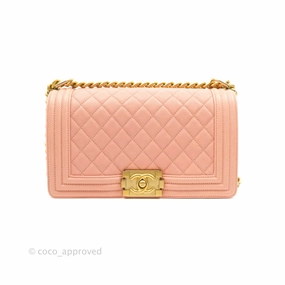 Chanel Quilted Medium Boy Bag Pink Caviar Aged Gold Hardware