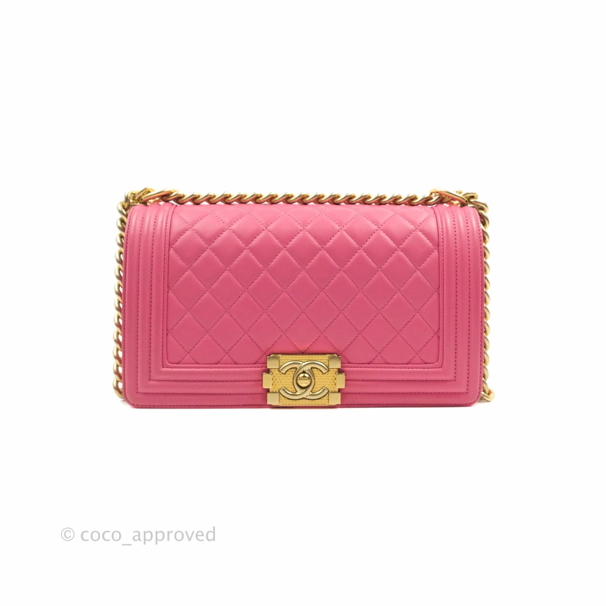 Chanel Quilted Medium Boy Bag Pink Lambskin Aged Gold Hardware