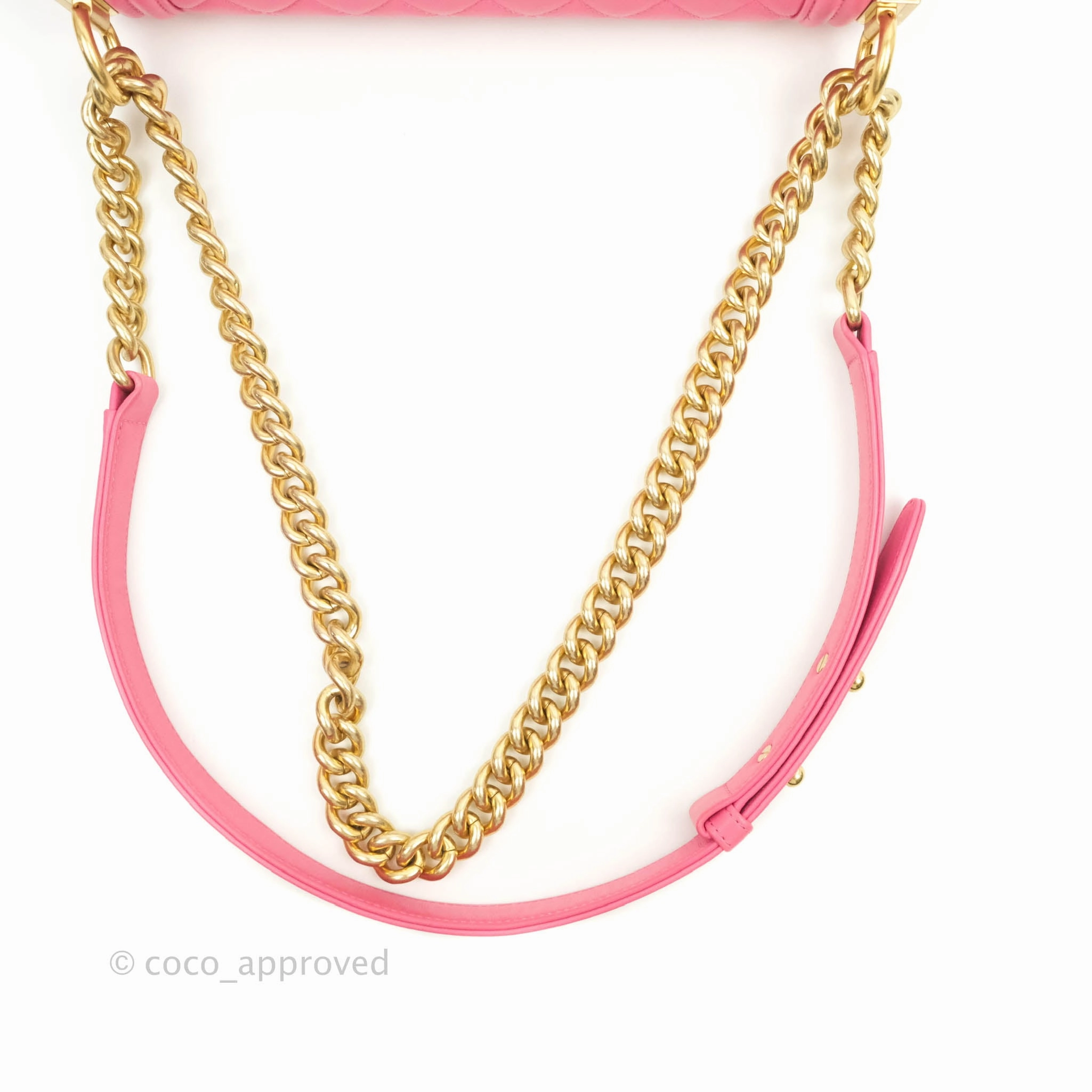 Chanel Quilted Medium Boy Bag Pink Lambskin Aged Gold Hardware