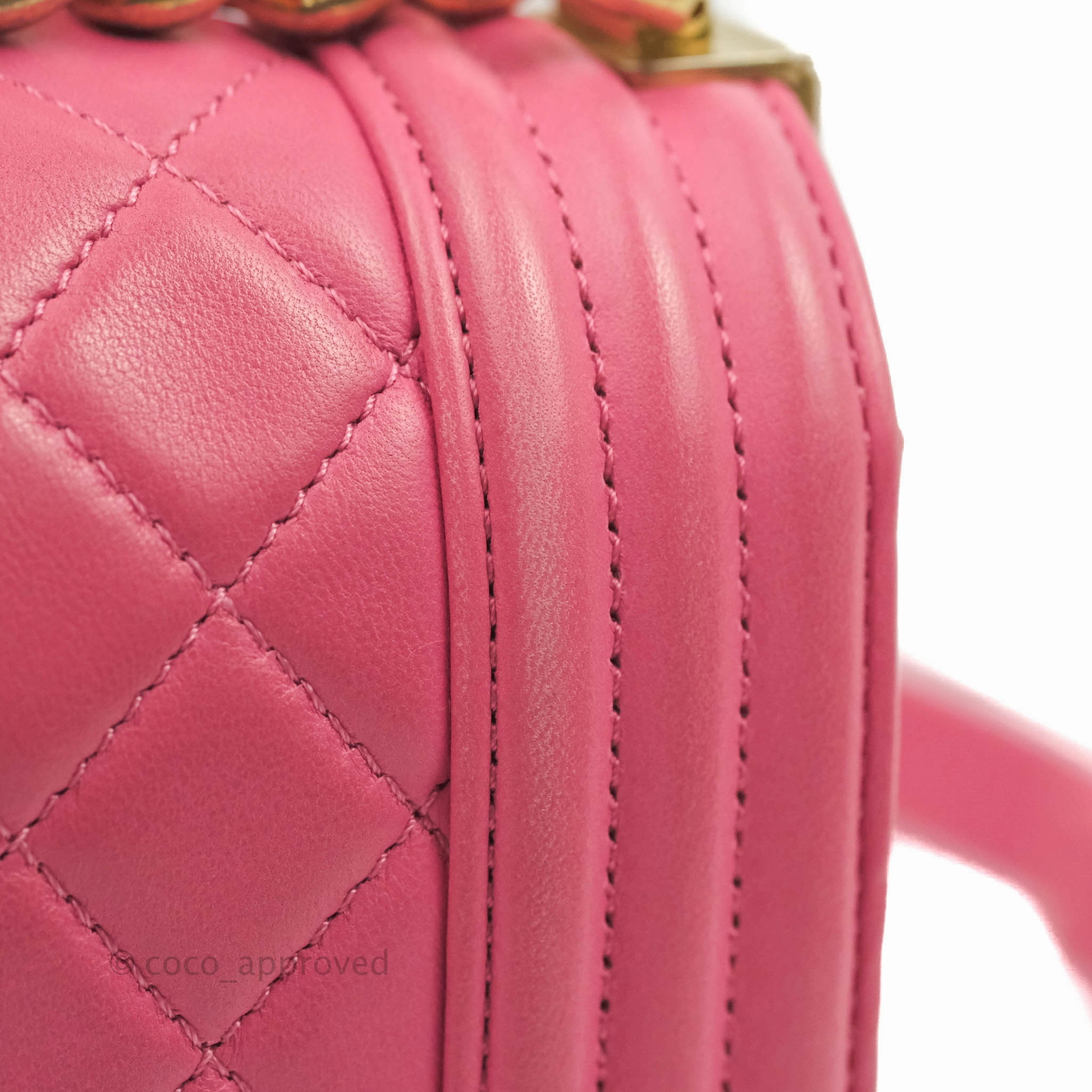 Chanel Quilted Medium Boy Bag Pink Lambskin Aged Gold Hardware